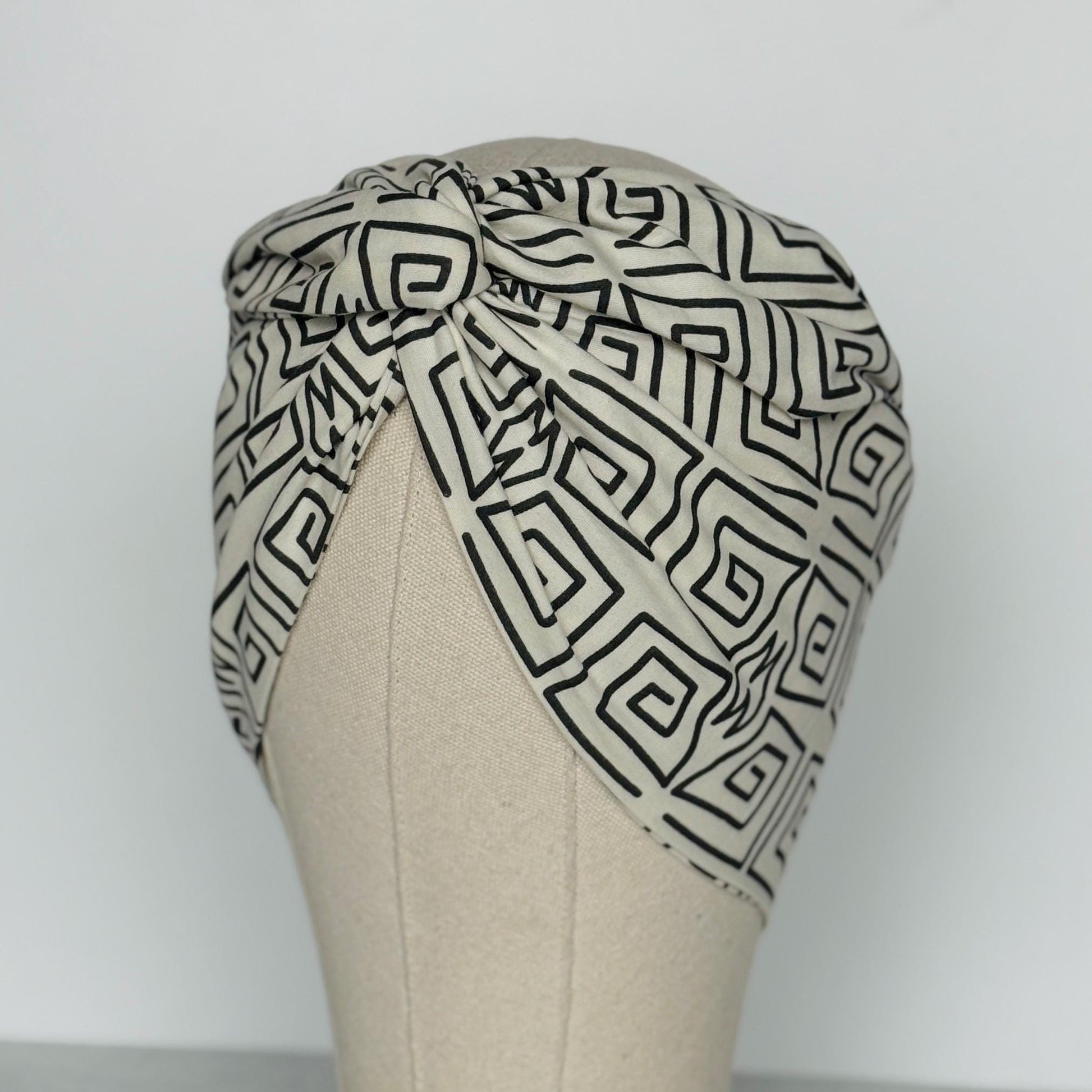 Extra Wide Adjustable Wire Headband, Off White Black Tribal Print, Boho Wired Headband, Fabric Head Wrap, Turban, Gift idea, Bendable Scarf