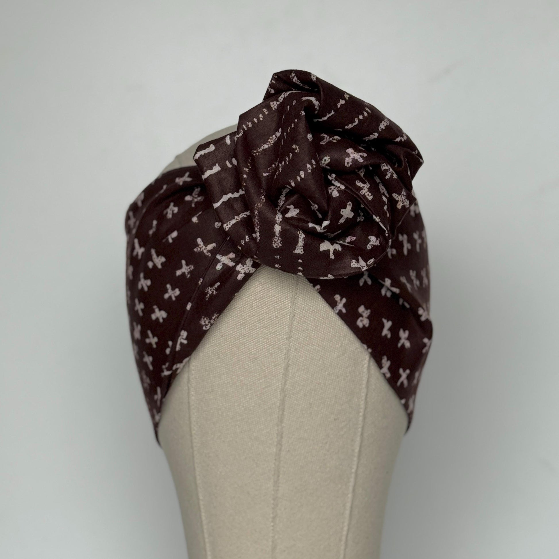 Extra Wide Adjustable Wire Wrap, Ankara Wired Headband, Brown White African Fabric Head Wrap, Ankara Afro Boho Turban, Bandana