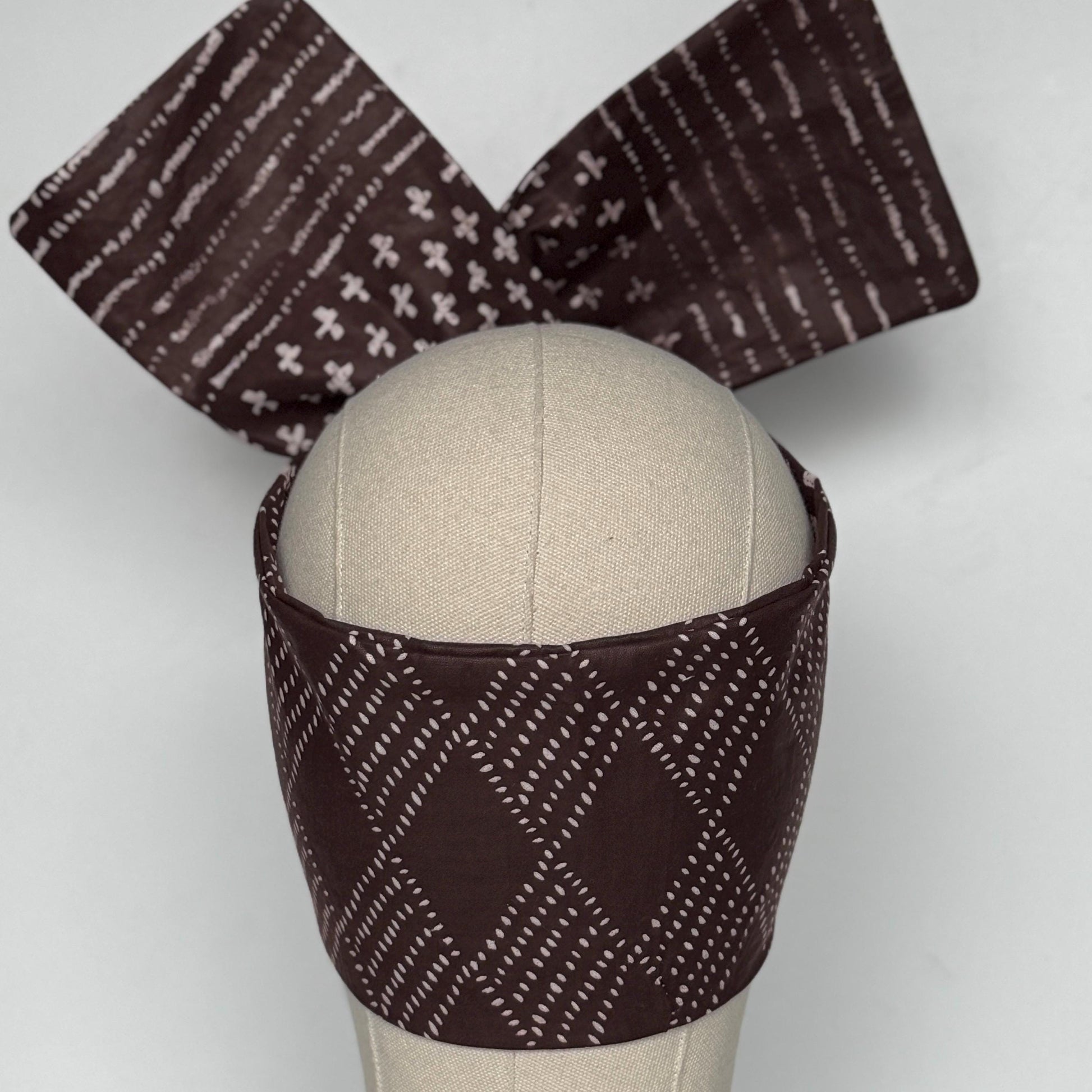 Extra Wide Adjustable Wire Wrap, Ankara Wired Headband, Brown White African Fabric Head Wrap, Ankara Afro Boho Turban, Bandana
