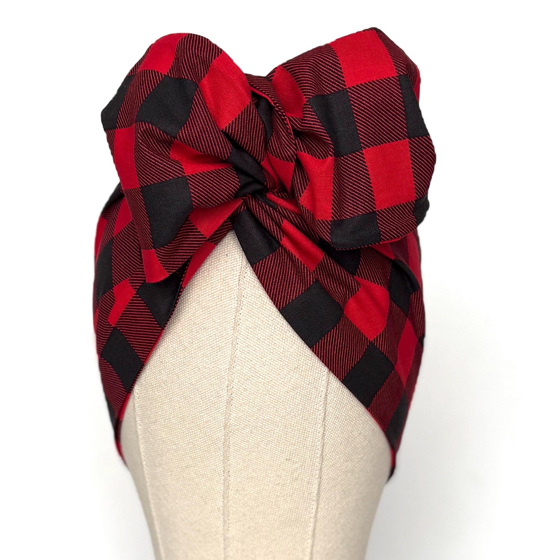 Extra Wide Adjustable Wire Headband, Red Black Buffalo Plaid Print, Boho Wired Headband, Fabric Head Wrap, Turban, Bendable Scarf