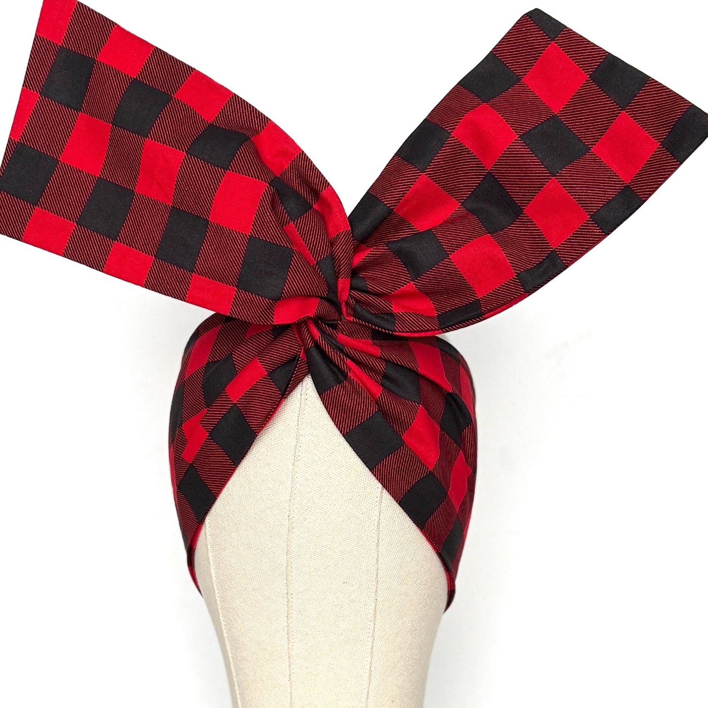 Extra Wide Adjustable Wire Headband, Red Black Buffalo Plaid Print, Boho Wired Headband, Fabric Head Wrap, Turban, Bendable Scarf