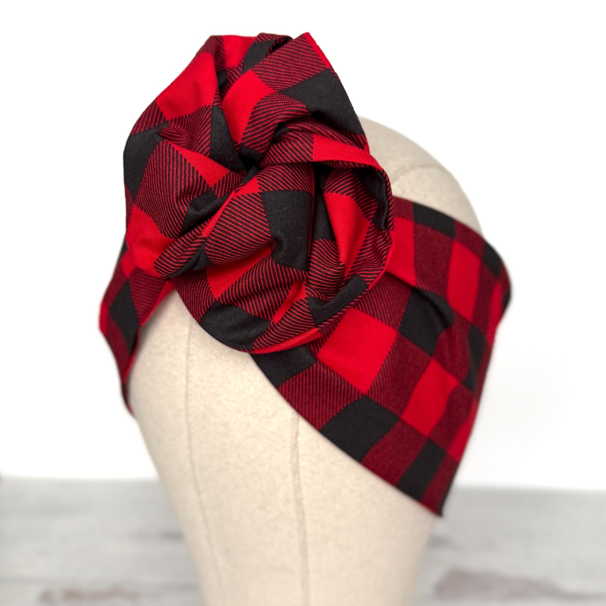 Extra Wide Adjustable Wire Headband, Red Black Buffalo Plaid Print, Boho Wired Headband, Fabric Head Wrap, Turban, Bendable Scarf