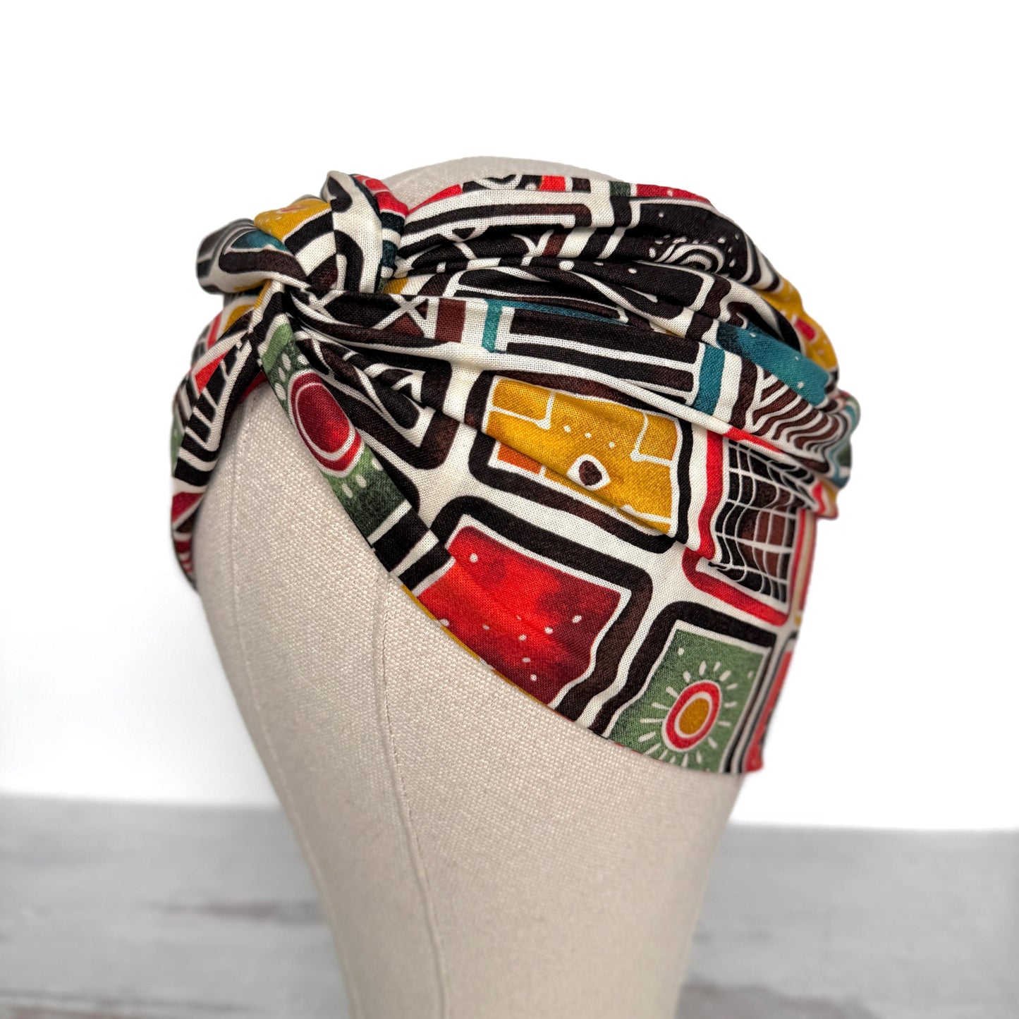 Extra Wide Adjustable Wire Headband, Multicolored Bold Earthy, Boho Wired Headband, Fabric Head Wrap, Turban, Gift idea, Bendable Scarf