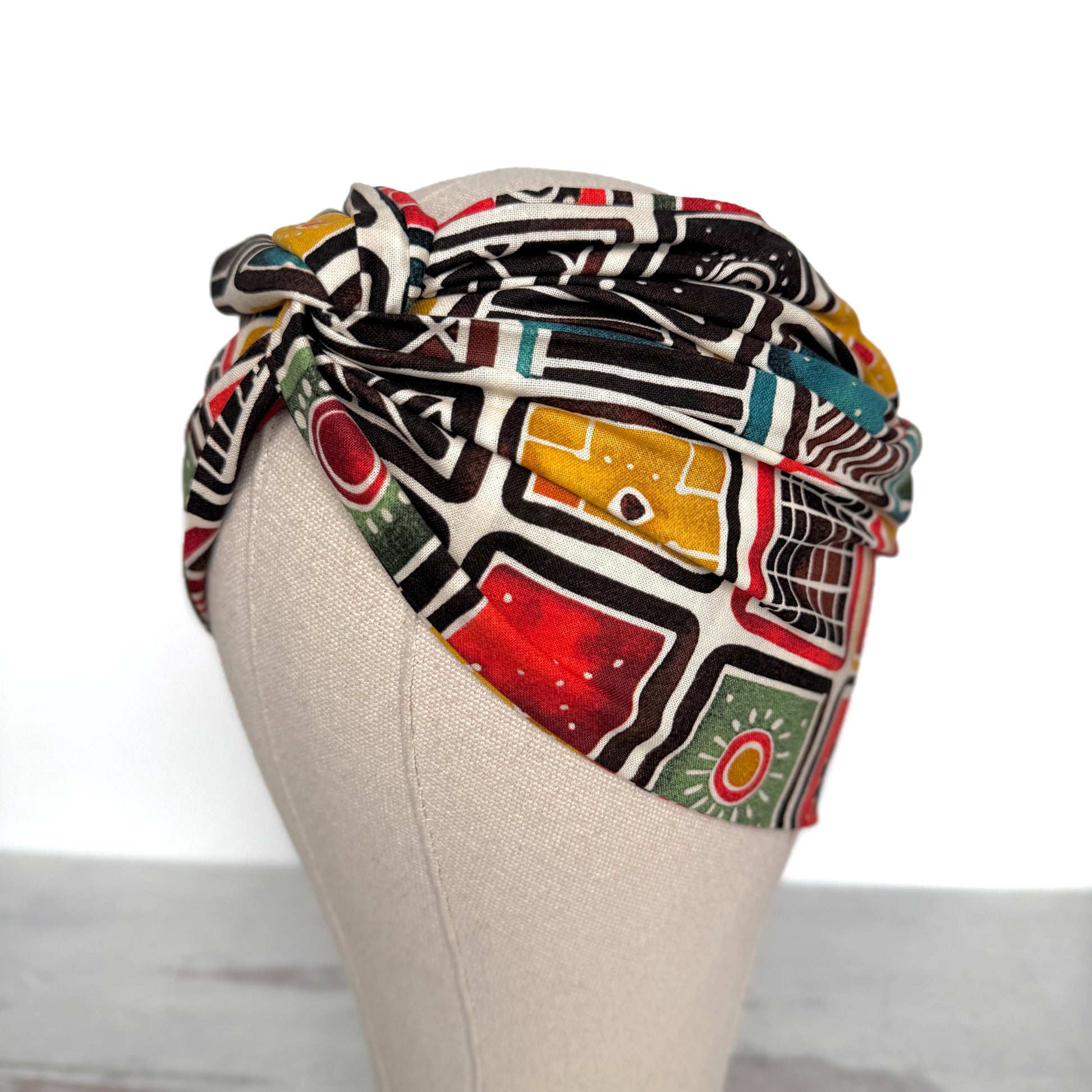 Extra Wide Adjustable Wire Headband, Multicolored Bold Earthy, Boho Wired Headband, Fabric Head Wrap, Turban, Gift idea, Bendable Scarf