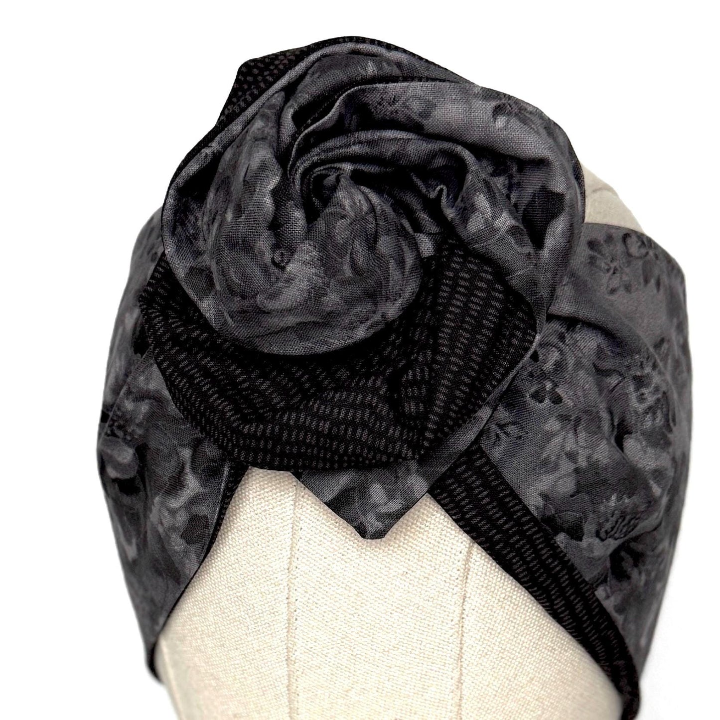 Extra Wide Reversible BENDABLE Wire Headband, Elegant Black Grey Floral Print, Winter Wired Head Wrap, Turban Accessories, Head Scarf