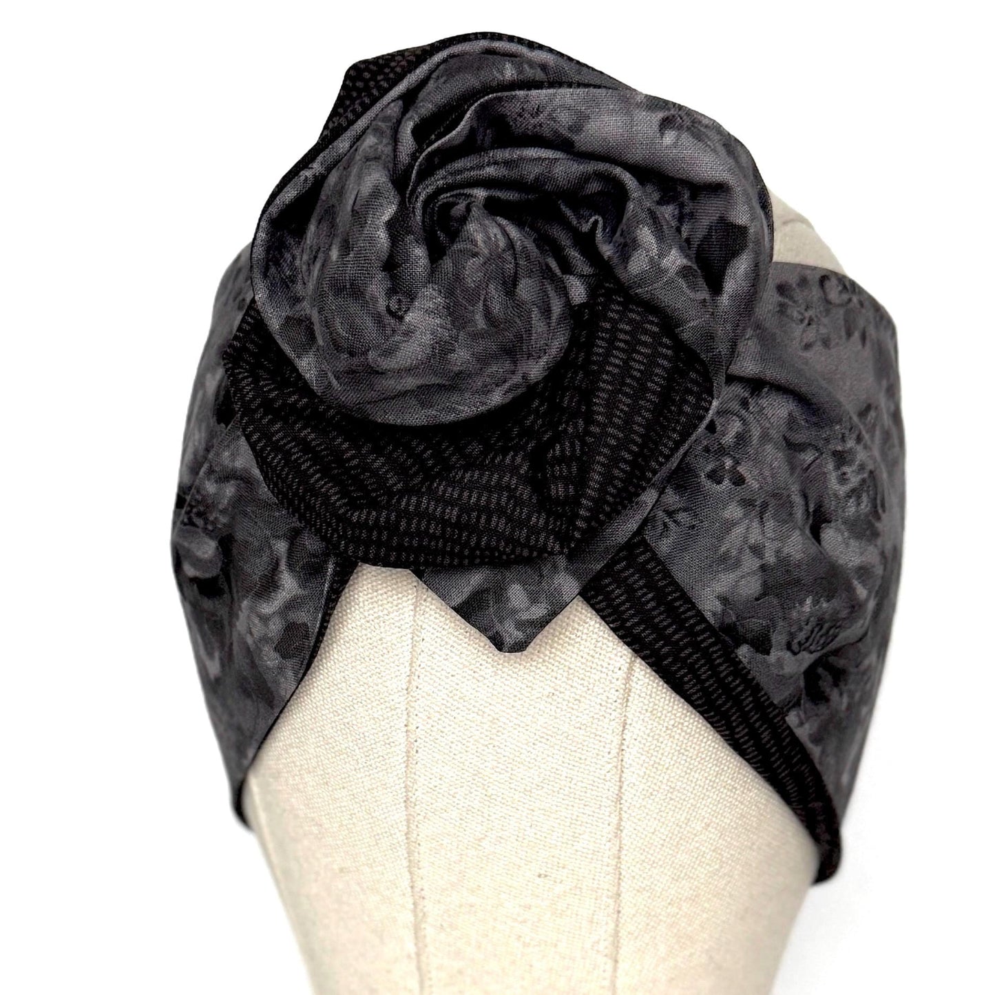 Extra Wide Reversible BENDABLE Wire Headband, Elegant Black Grey Floral Print, Winter Wired Head Wrap, Turban Accessories, Head Scarf