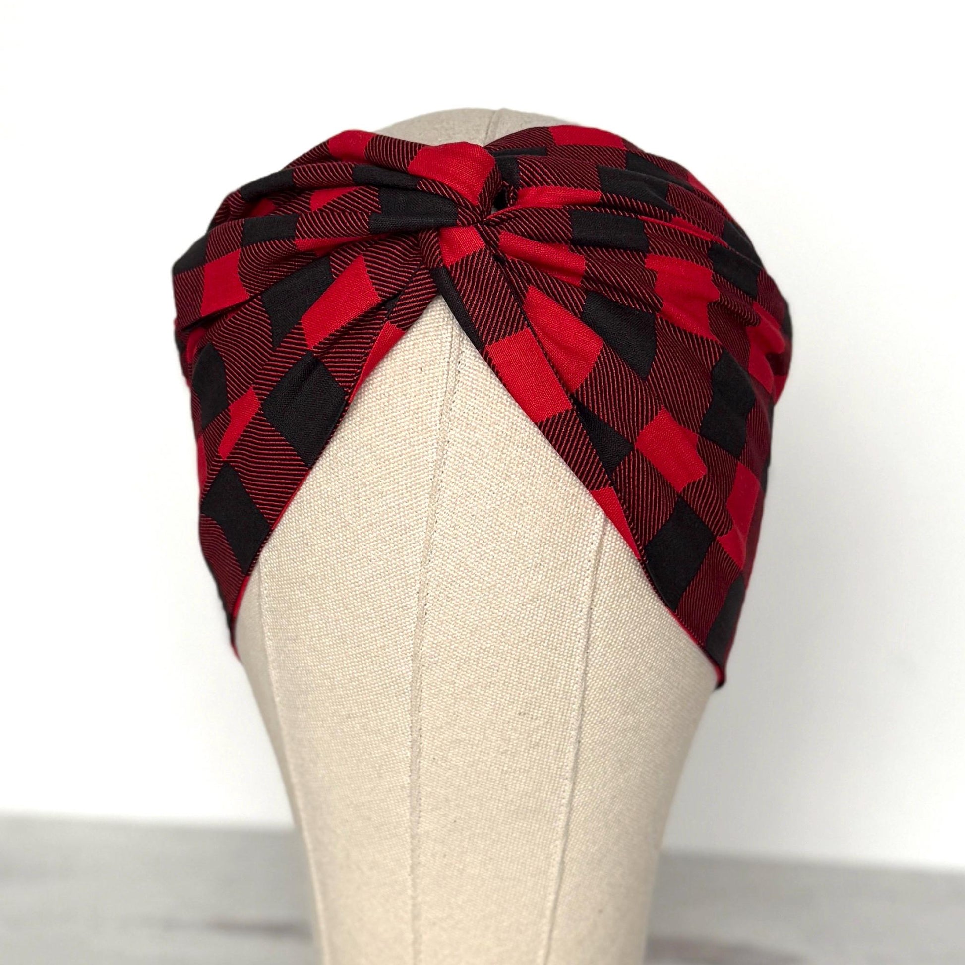 Extra Wide Adjustable Wire Headband, Red Black Buffalo Plaid Print, Boho Wired Headband, Fabric Head Wrap, Turban, Bendable Scarf