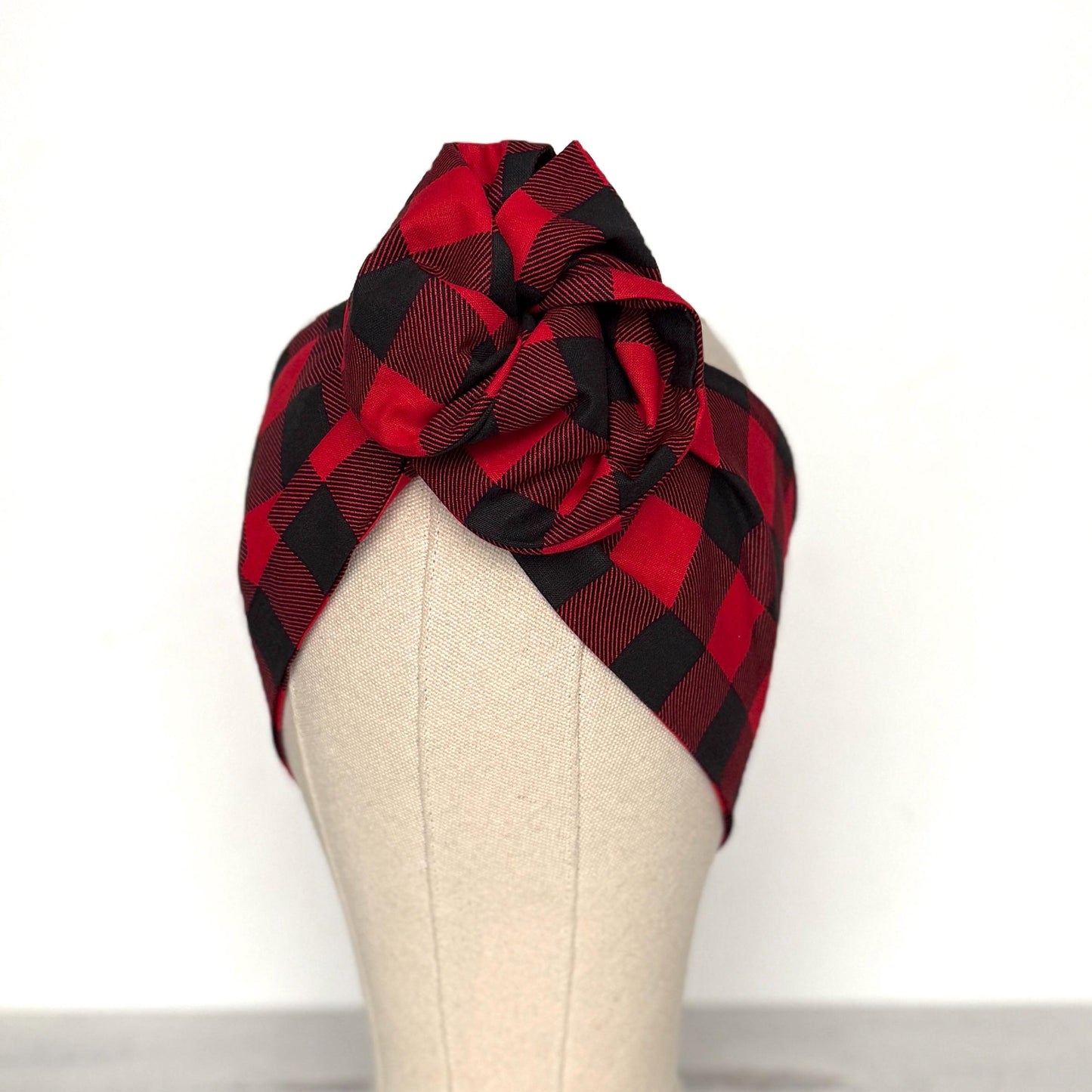 Extra Wide Adjustable Wire Headband, Red Black Buffalo Plaid Print, Boho Wired Headband, Fabric Head Wrap, Turban, Bendable Scarf