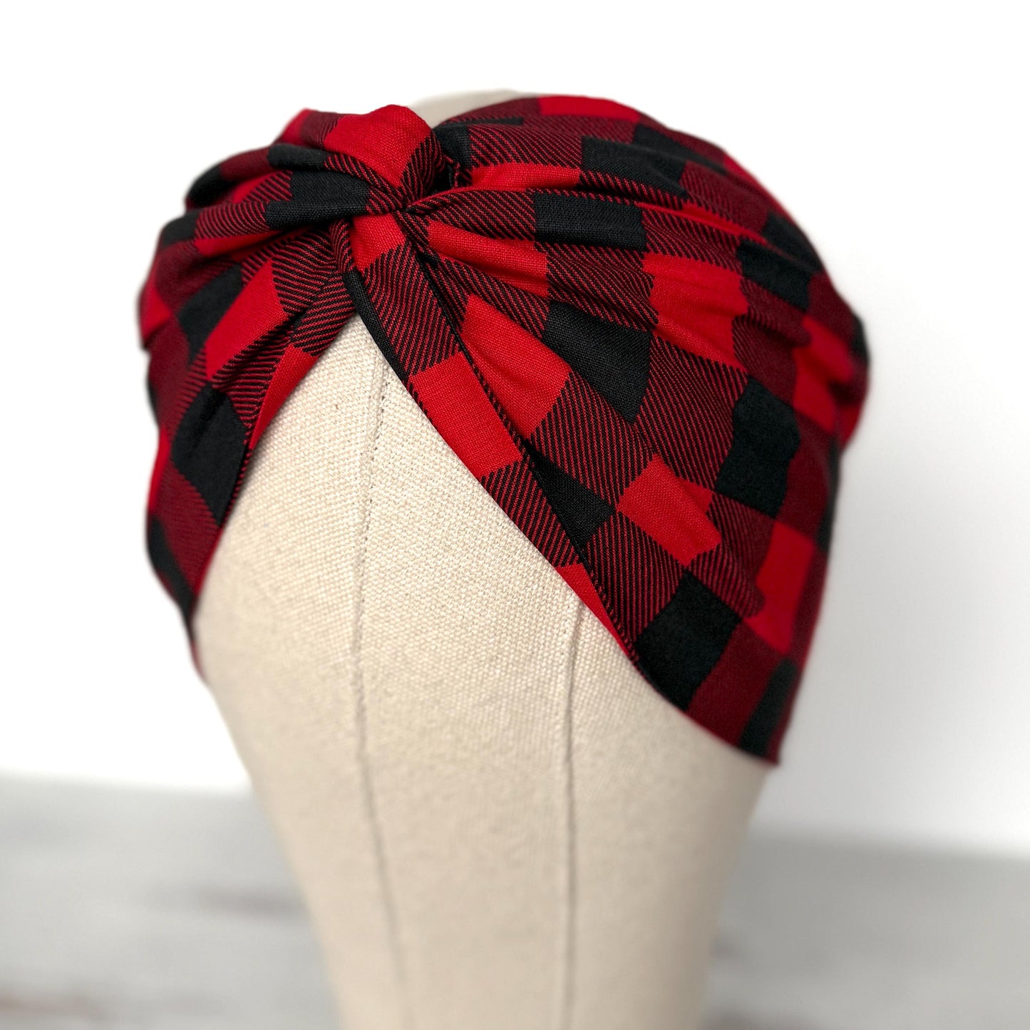 Extra Wide Adjustable Wire Headband, Red Black Buffalo Plaid Print, Boho Wired Headband, Fabric Head Wrap, Turban, Bendable Scarf