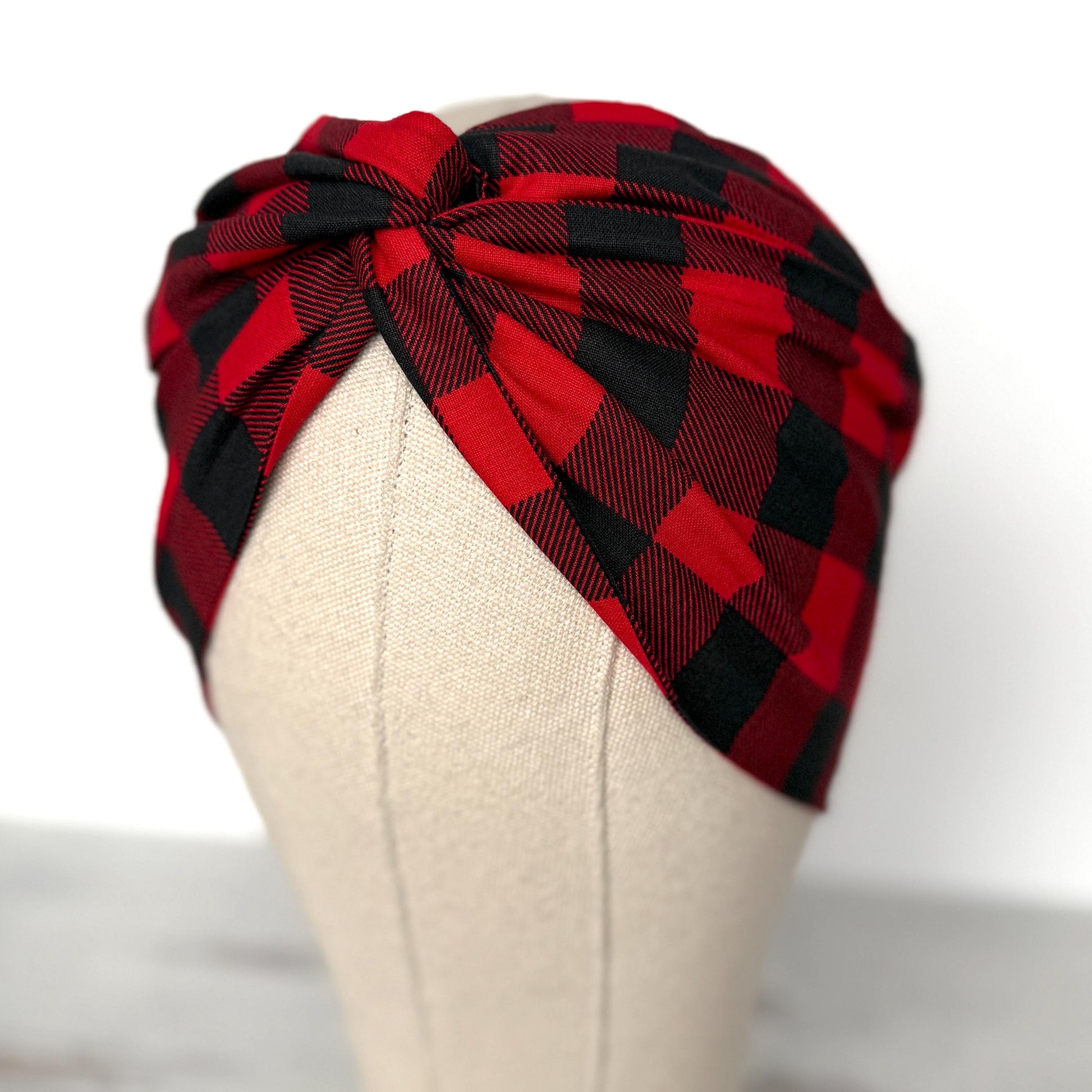 Extra Wide Adjustable Wire Headband, Red Black Buffalo Plaid Print, Boho Wired Headband, Fabric Head Wrap, Turban, Bendable Scarf