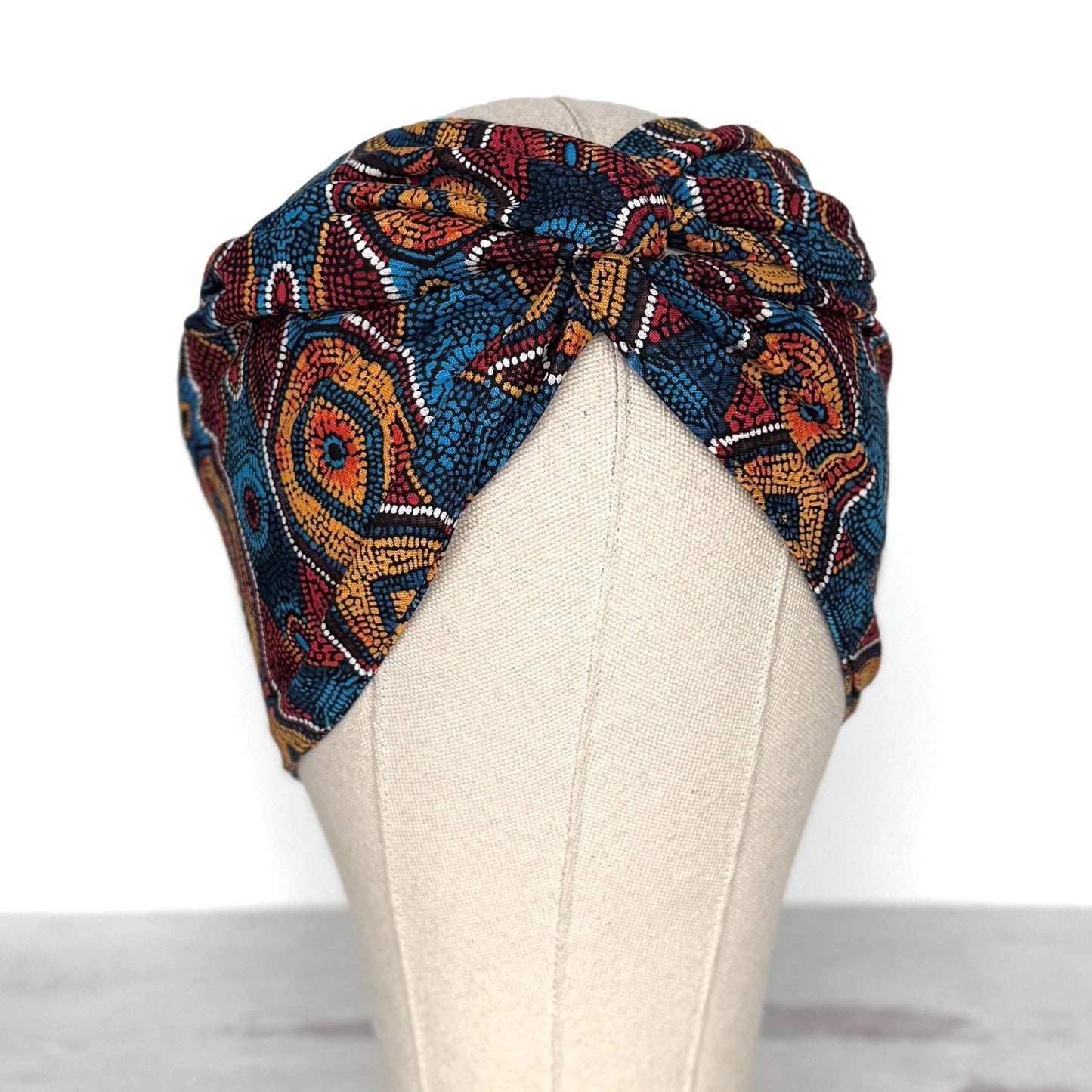 Extra Wide Adjustable Wire Headband, Red Blue Yellow Tribal Print, Boho Wired Headband, Fabric Head Wrap, Turban, Gift idea, Bendable Scarf