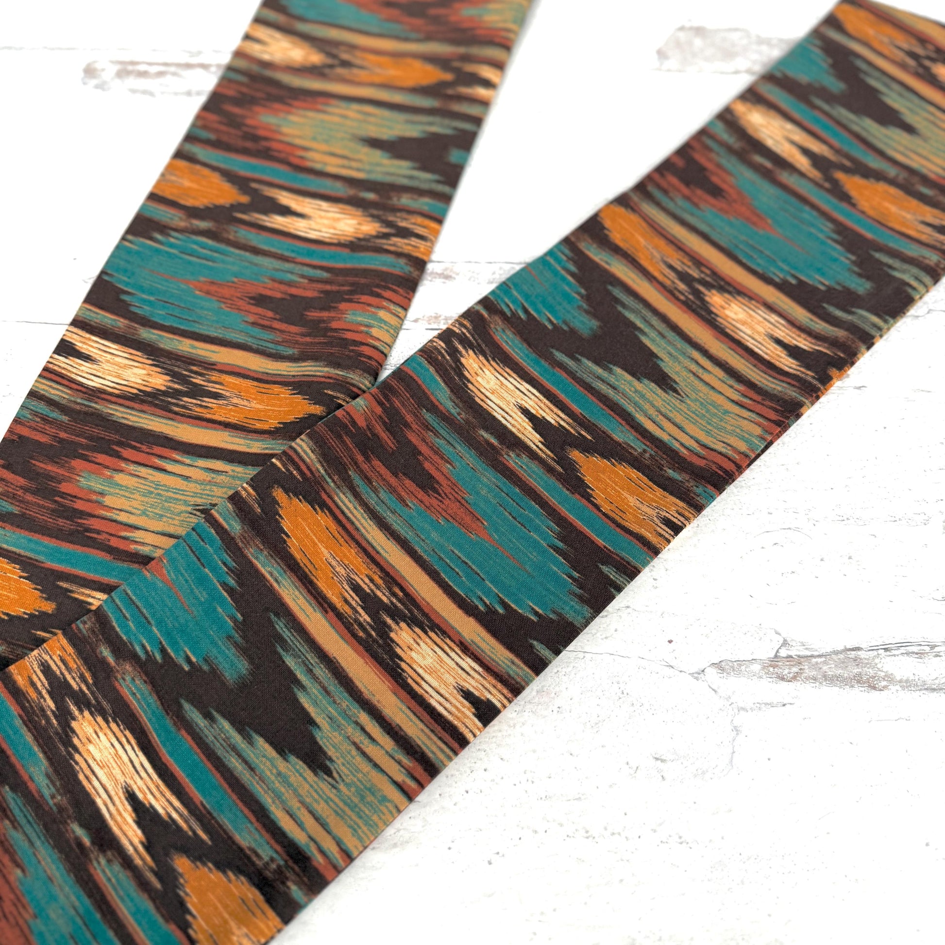 Extra Wide Adjustable Wire Headband, Brown Teal Fall Tribal Print, Boho Wired Headband, Fabric Head Wrap, Turban, Gift idea, Bendable Scarf