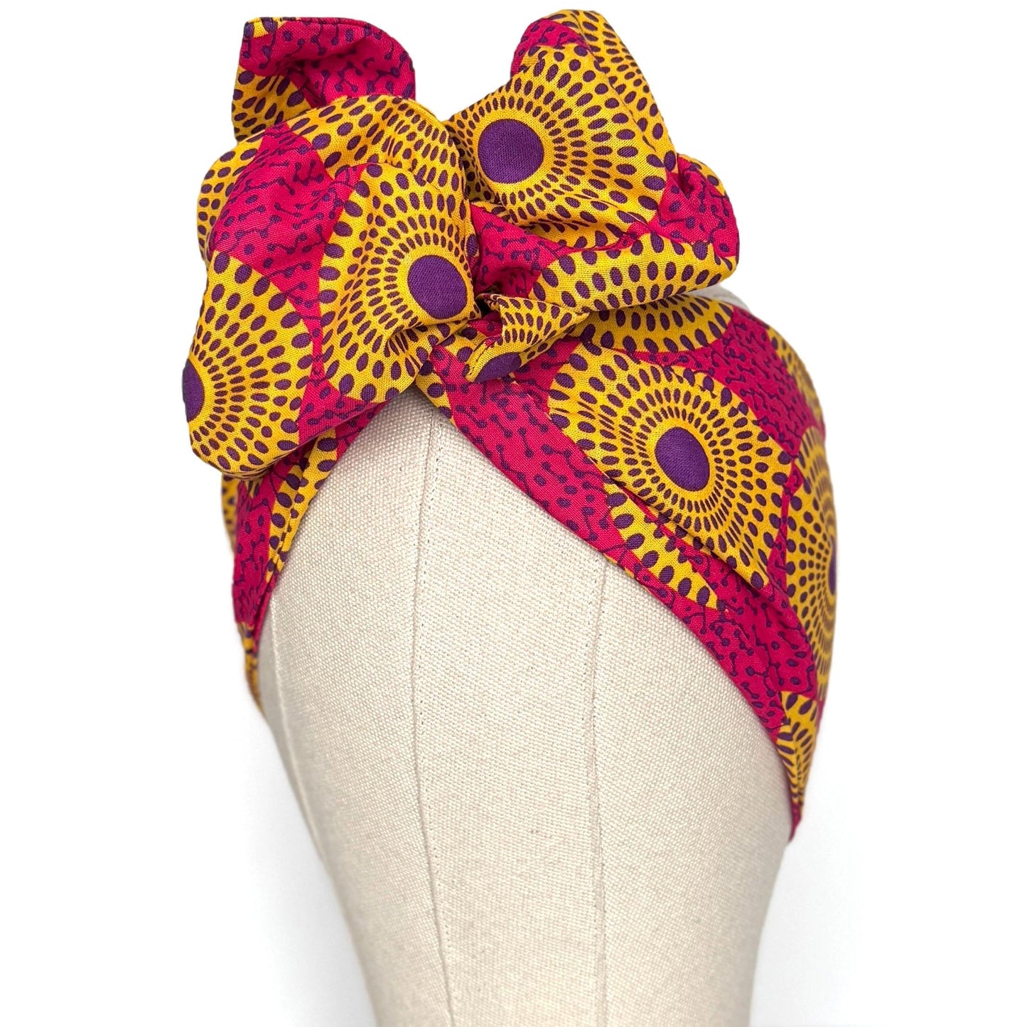 Extra Wide Adjustable Wire Headband African Print, Fuscia Yellow Purple Boho Wired Headband, Fabric Head Wrap, Turban, Gift for Her, Scarf