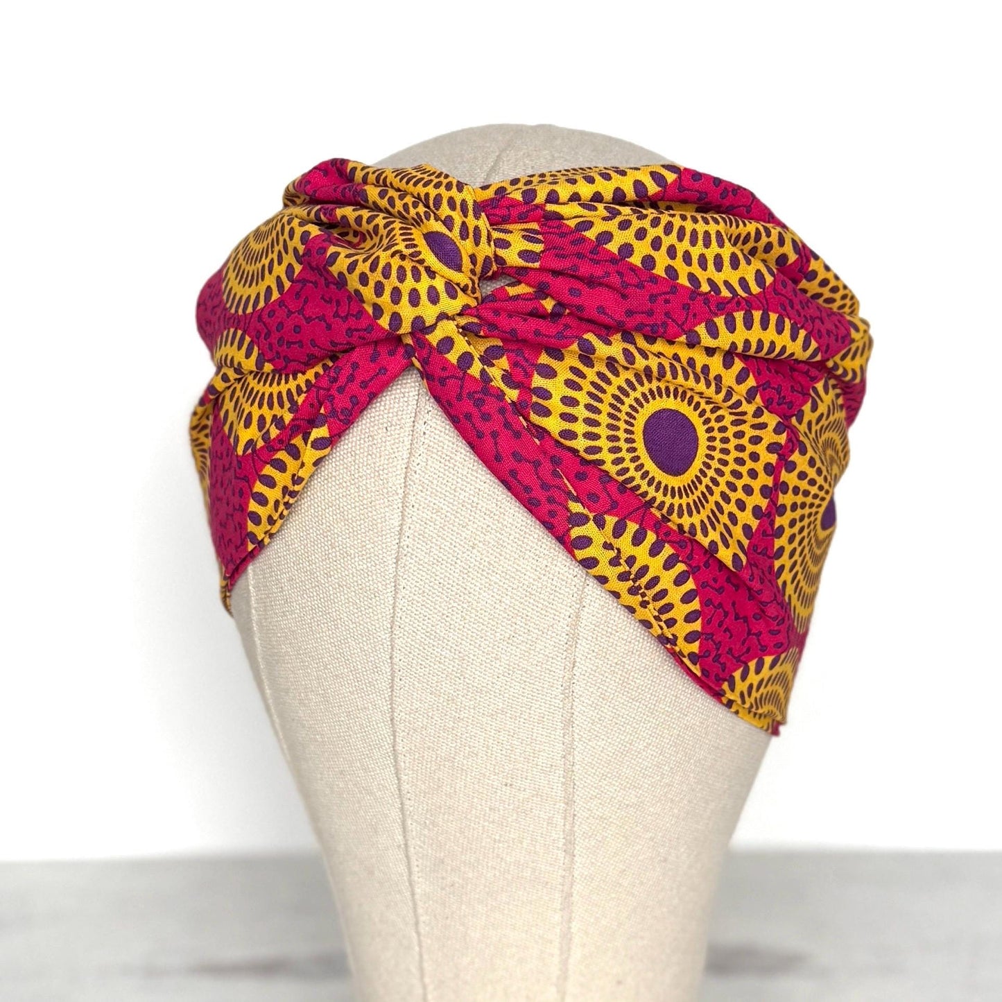 Extra Wide Adjustable Wire Headband African Print, Fuscia Yellow Purple Boho Wired Headband, Fabric Head Wrap, Turban, Gift for Her, Scarf