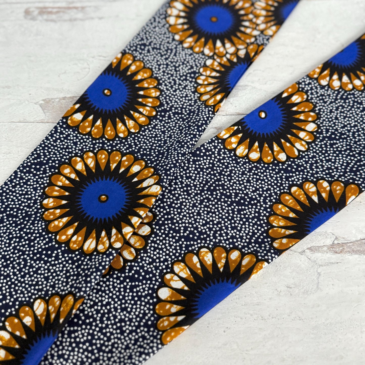 Extra Long Wide Adjustable Wire Wrap Navy White Brown Ankara Print Headband, Wired Tribal African Fabric Head Wrap, Accessories, Turban