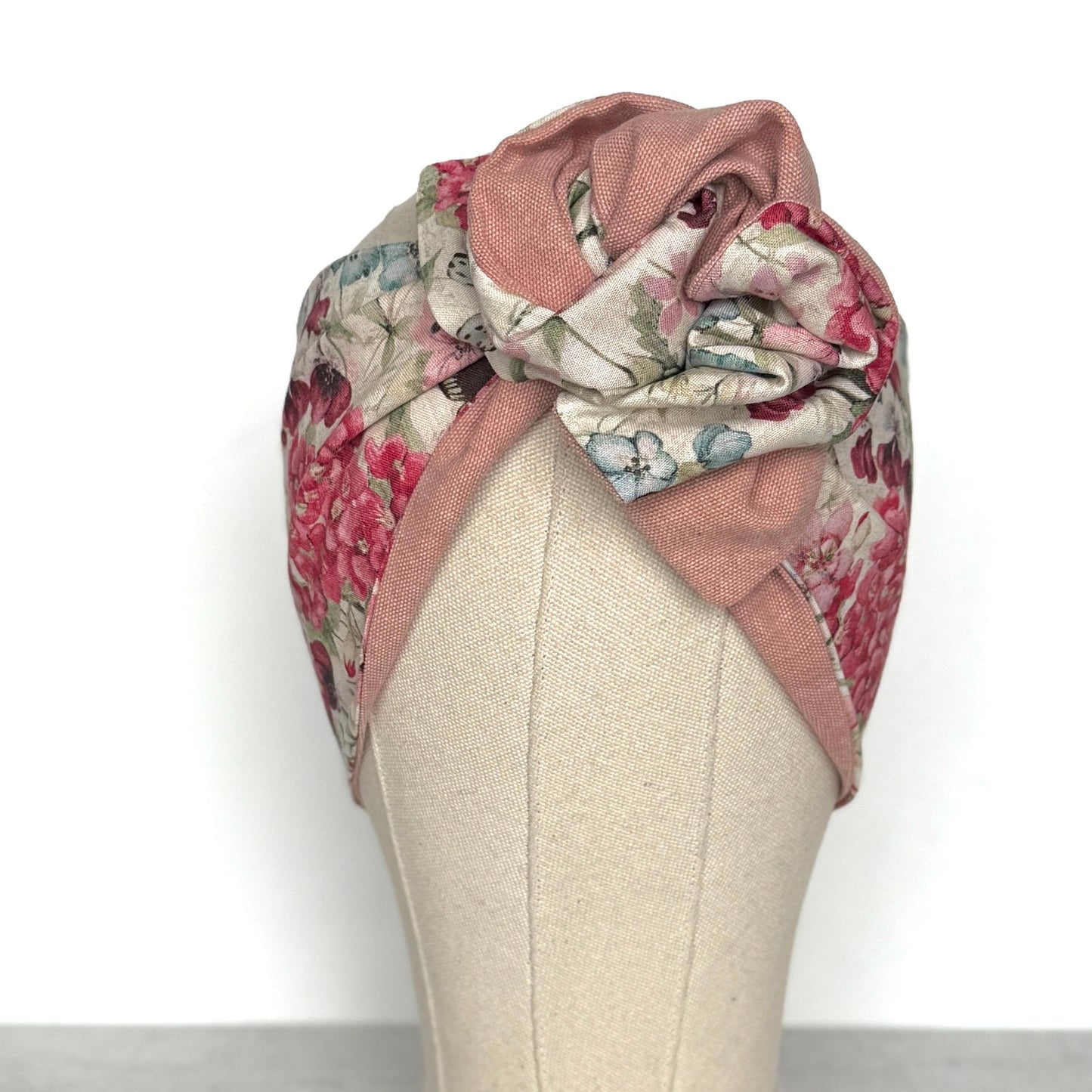Extra Wide Reversible BENDABLE Wire Headband, Pink Denim & Floral Print Wired Head Wrap, Turban Accessories, Head Scarf, Bandana