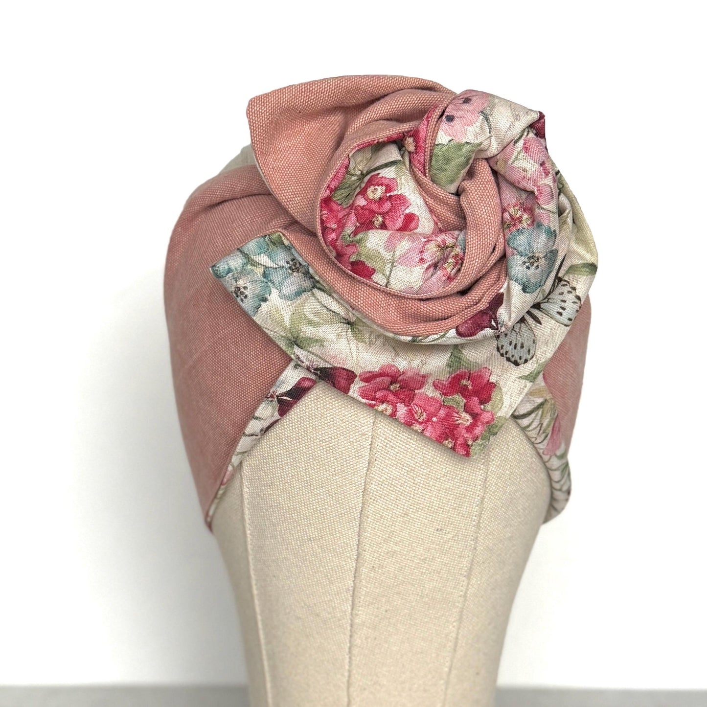 Extra Wide Reversible BENDABLE Wire Headband, Pink Denim & Floral Print Wired Head Wrap, Turban Accessories, Head Scarf, Bandana