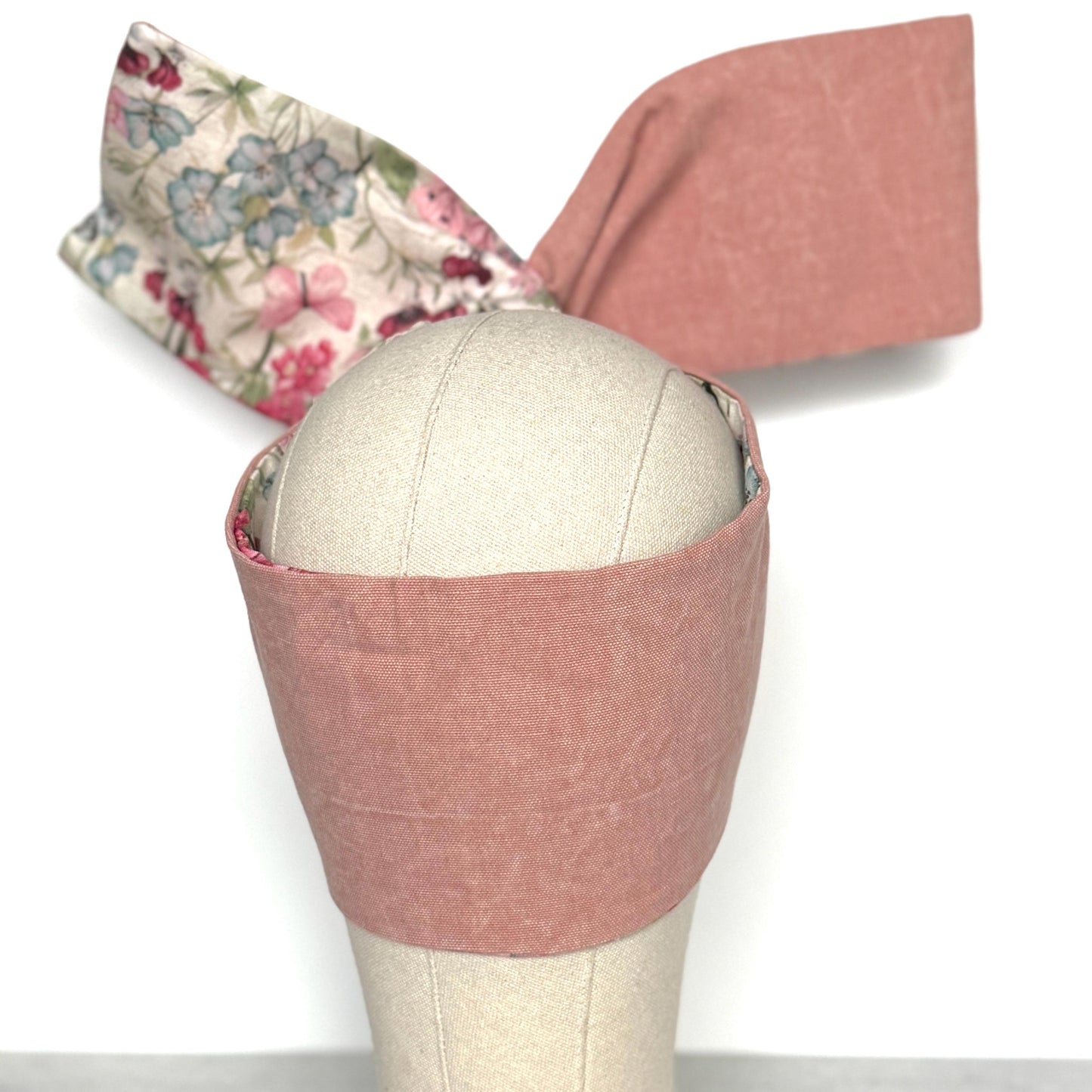 Extra Wide Reversible BENDABLE Wire Headband, Pink Denim & Floral Print Wired Head Wrap, Turban Accessories, Head Scarf, Bandana