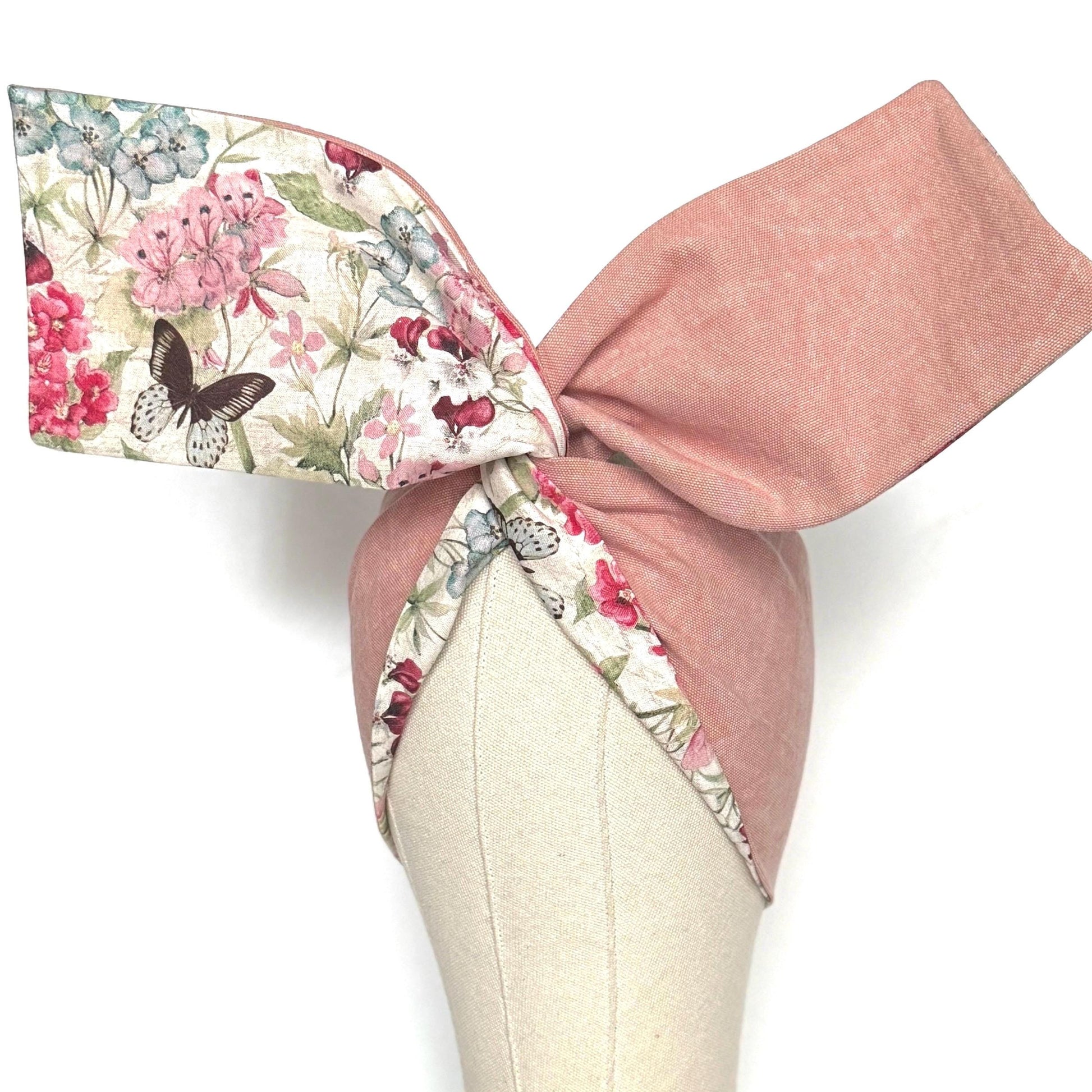 Extra Wide Reversible BENDABLE Wire Headband, Pink Denim & Floral Print Wired Head Wrap, Turban Accessories, Head Scarf, Bandana