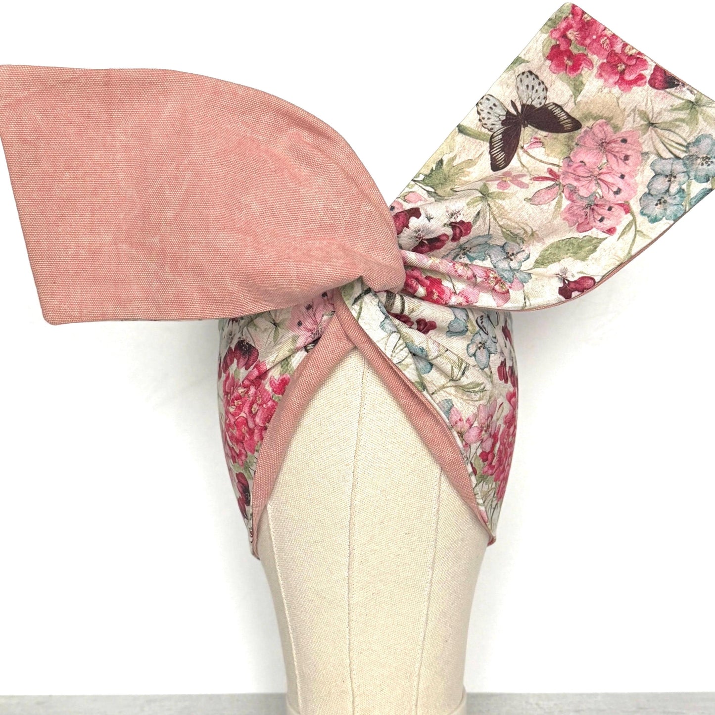 Extra Wide Reversible BENDABLE Wire Headband, Pink Denim & Floral Print Wired Head Wrap, Turban Accessories, Head Scarf, Bandana