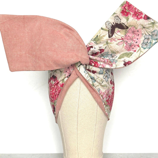 Extra Wide Reversible BENDABLE Wire Headband, Pink Denim & Floral Print Wired Head Wrap, Turban Accessories, Head Scarf, Bandana