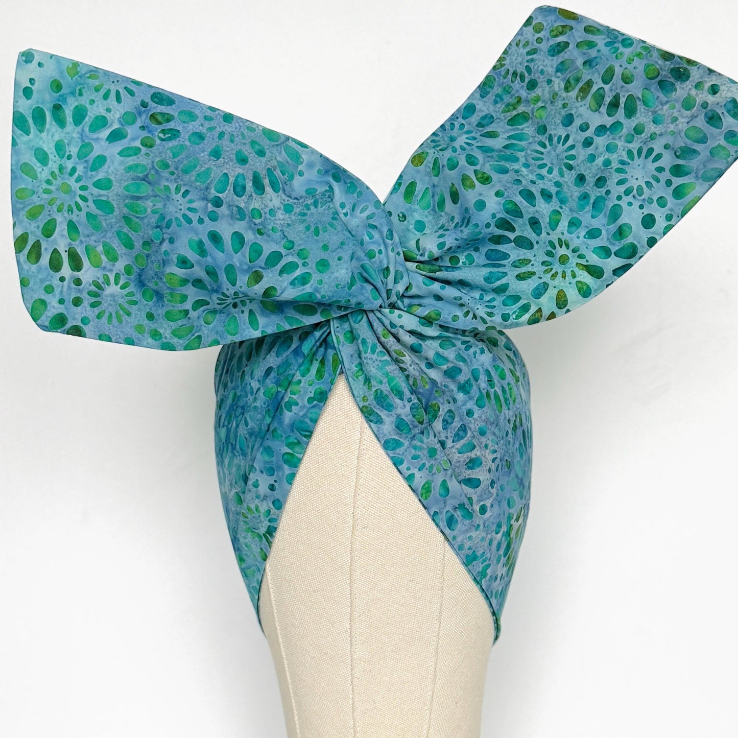 MIDI Wide Adjustable Wire Head Wrap, Teal Blue Green Batik FallHeadband, Headband For Women, Turban, Hair Accessories