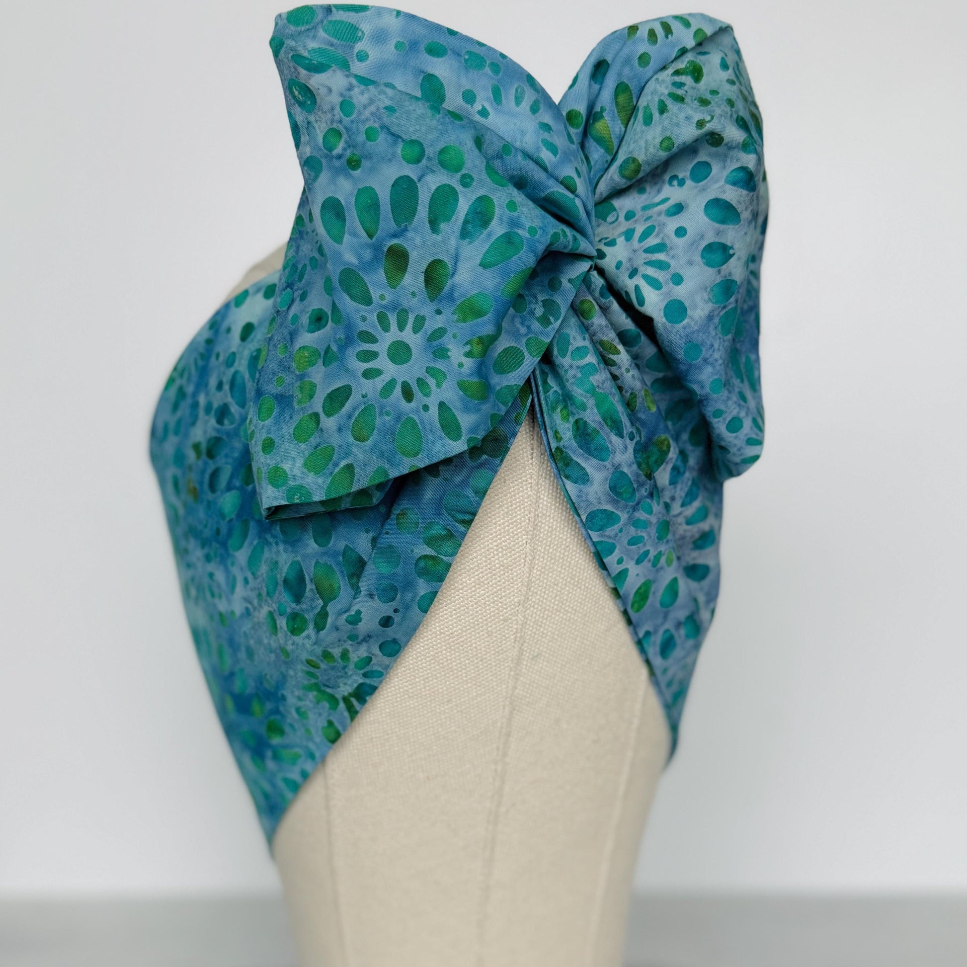 MIDI Wide Adjustable Wire Head Wrap, Teal Blue Green Batik FallHeadband, Headband For Women, Turban, Hair Accessories