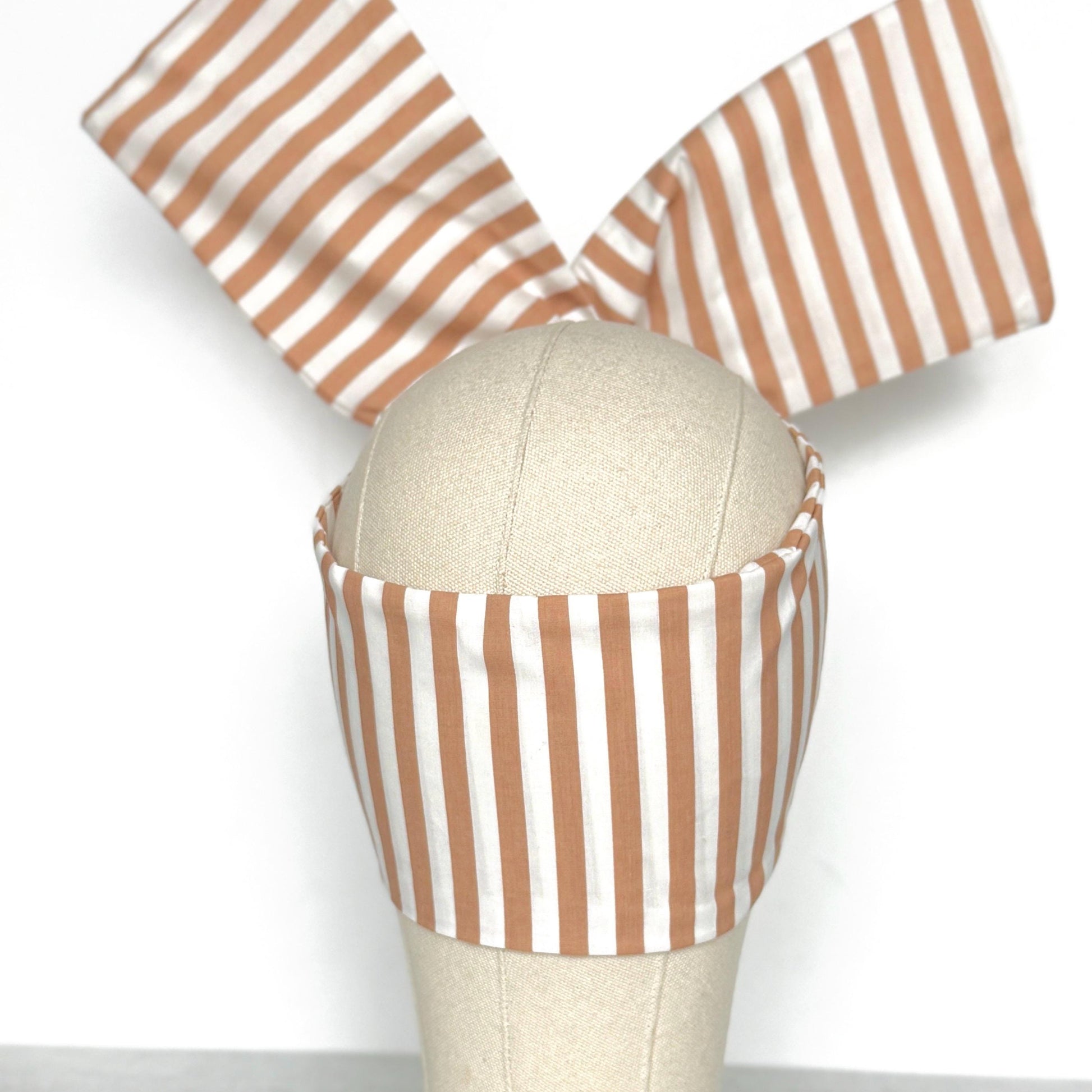 Extra Wide Adjustable Wire Headband, White Beige Striped Print, Boho Wired Headband, Fabric Head Wrap, BendableTurban, Gift for Her