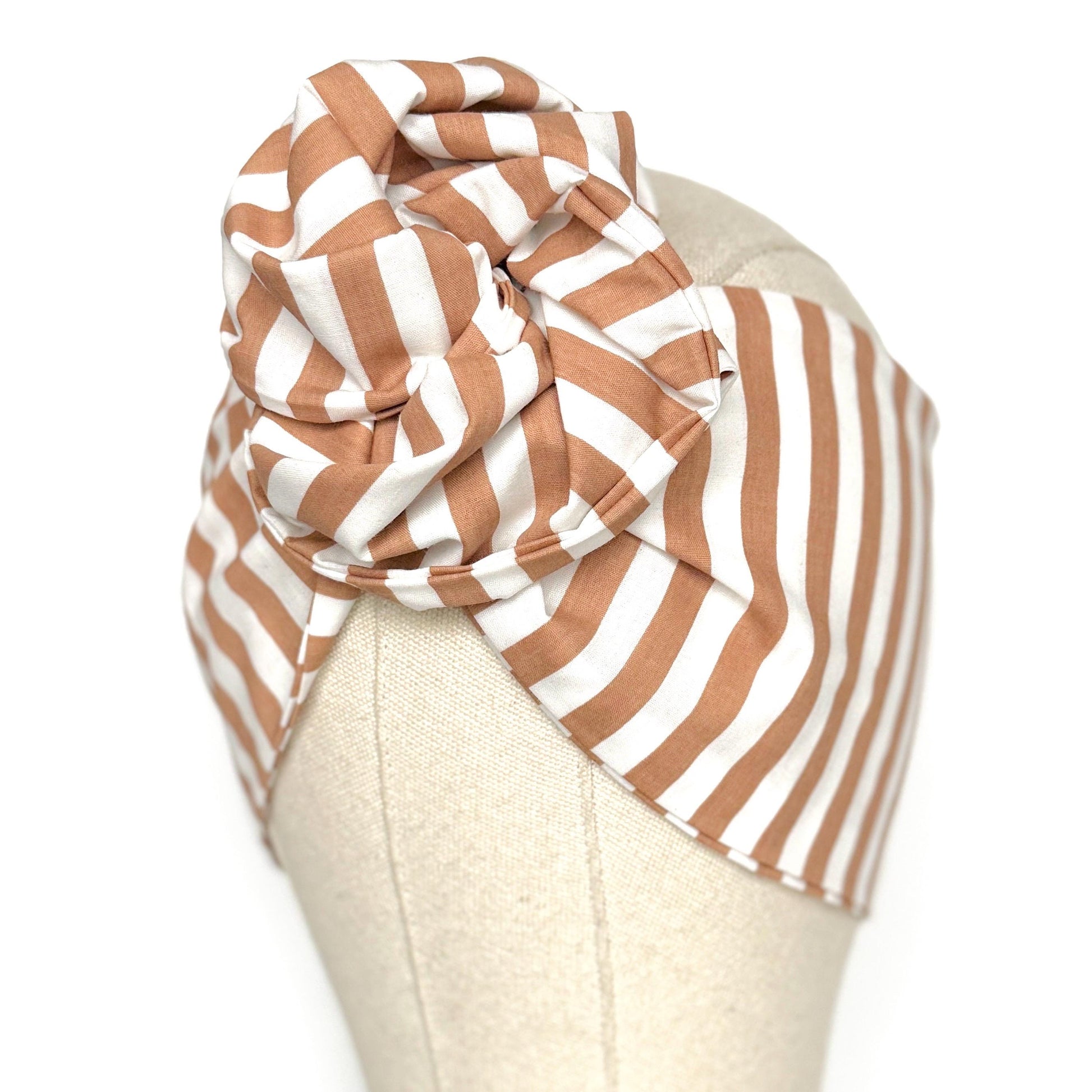 Extra Wide Adjustable Wire Headband, White Beige Striped Print, Boho Wired Headband, Fabric Head Wrap, BendableTurban, Gift for Her