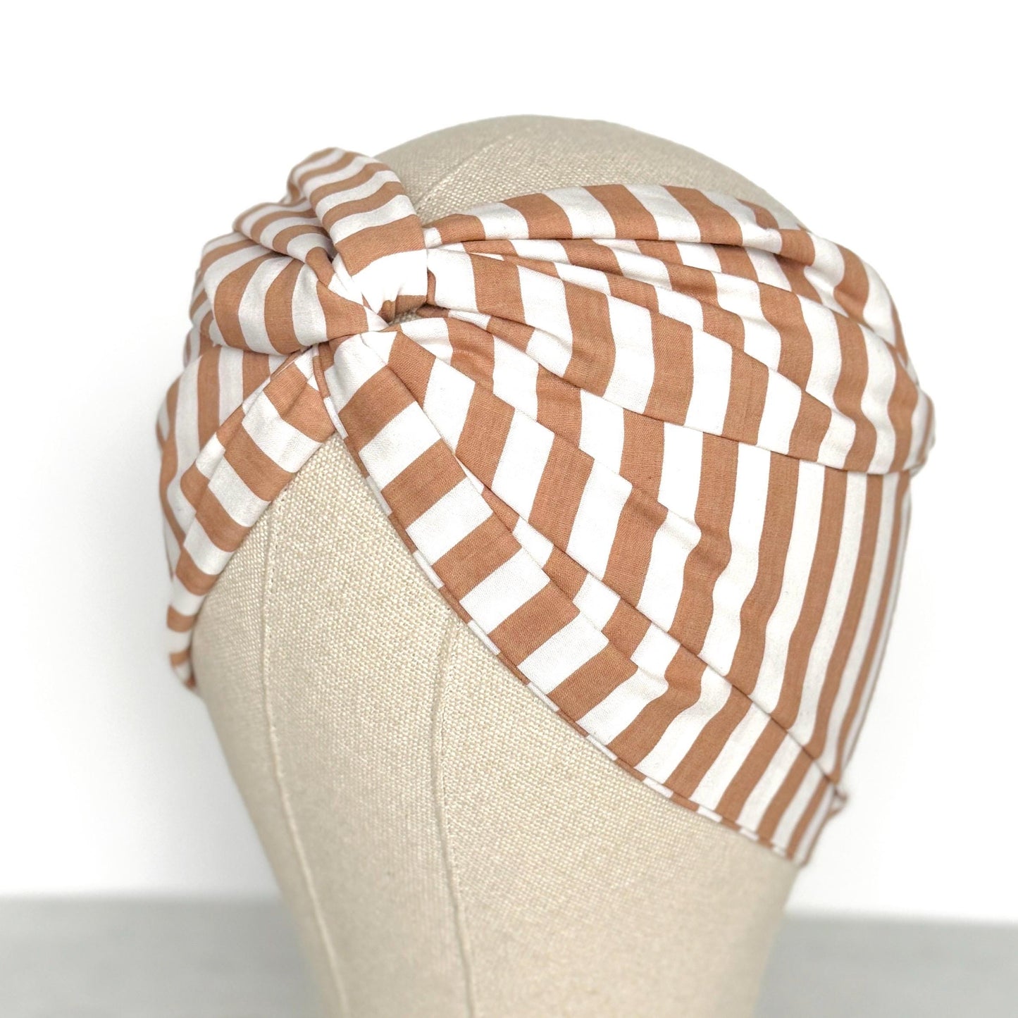 Extra Wide Adjustable Wire Headband, White Beige Striped Print, Boho Wired Headband, Fabric Head Wrap, BendableTurban, Gift for Her