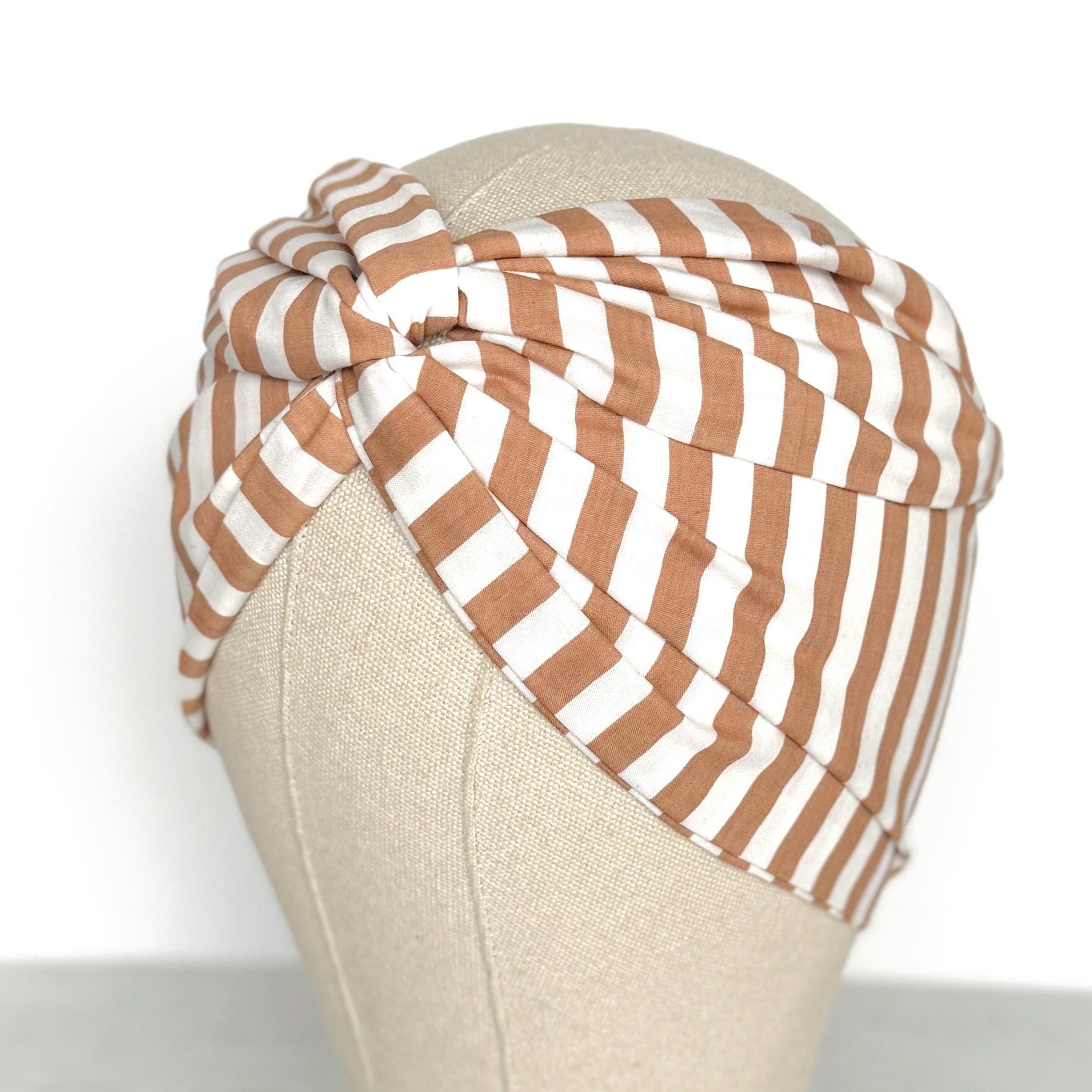 Extra Wide Adjustable Wire Headband, White Beige Striped Print, Boho Wired Headband, Fabric Head Wrap, BendableTurban, Gift for Her