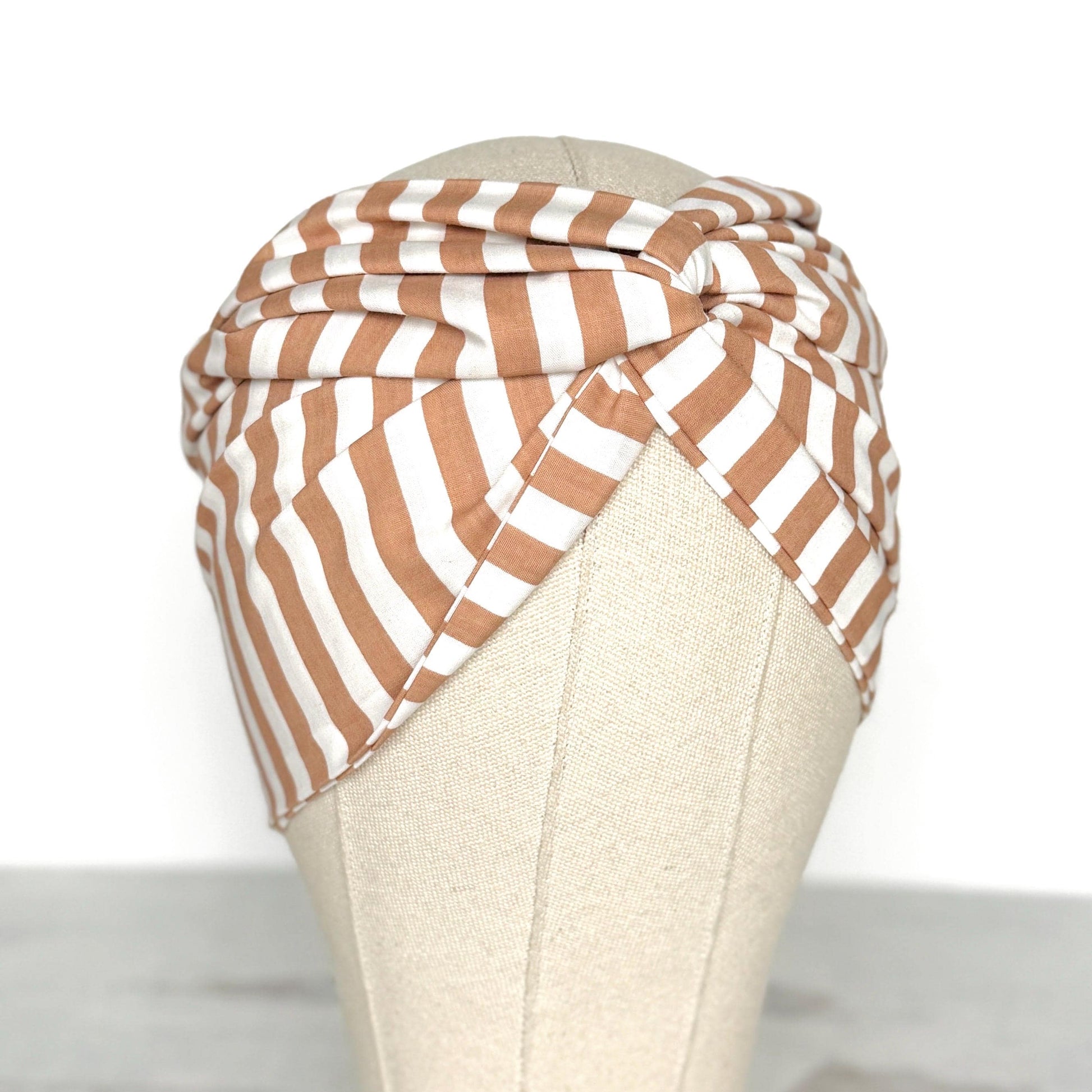 Extra Wide Adjustable Wire Headband, White Beige Striped Print, Boho Wired Headband, Fabric Head Wrap, BendableTurban, Gift for Her