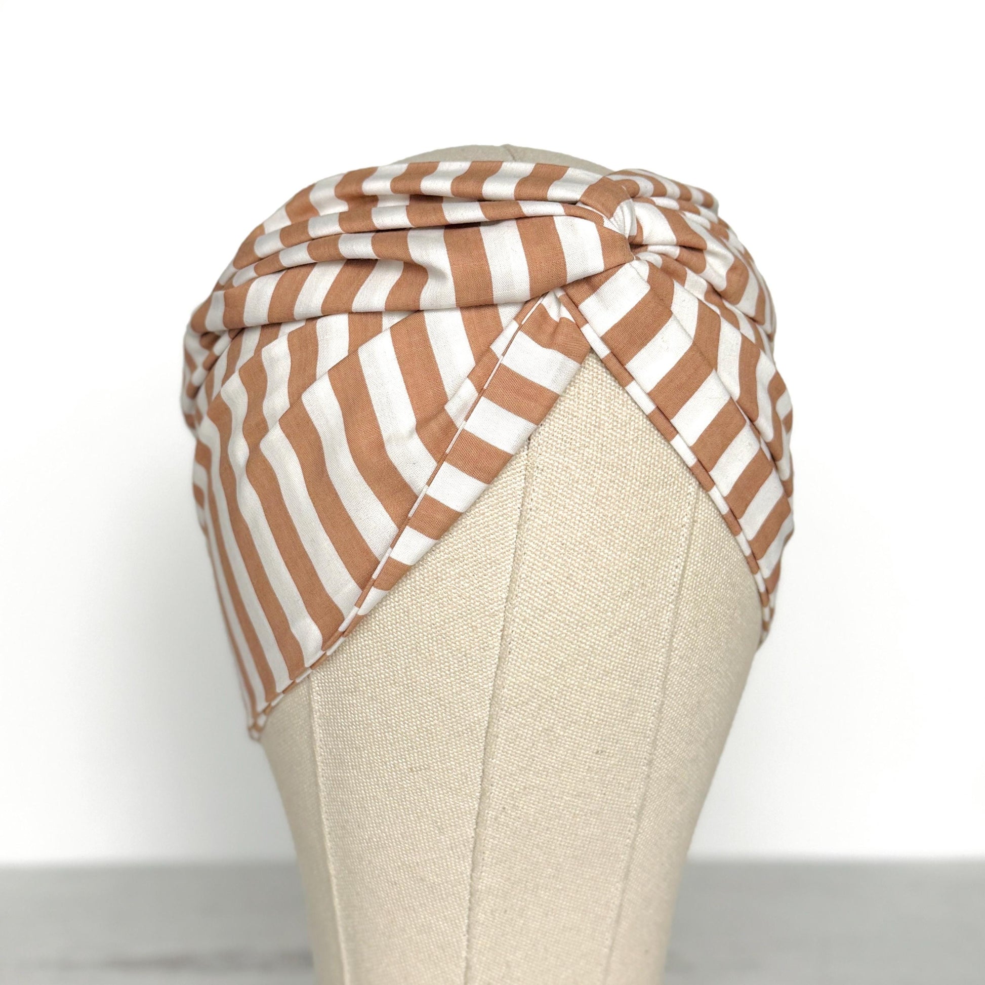 Extra Wide Adjustable Wire Headband, White Beige Striped Print, Boho Wired Headband, Fabric Head Wrap, BendableTurban, Gift for Her