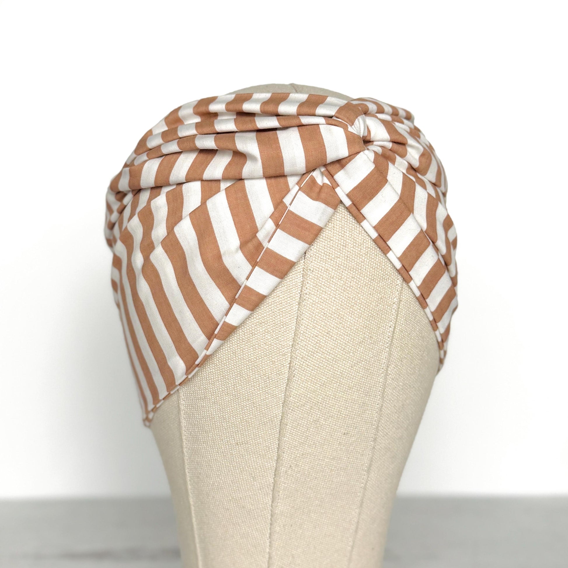 Extra Wide Adjustable Wire Headband, White Beige Striped Print, Boho Wired Headband, Fabric Head Wrap, BendableTurban, Gift for Her