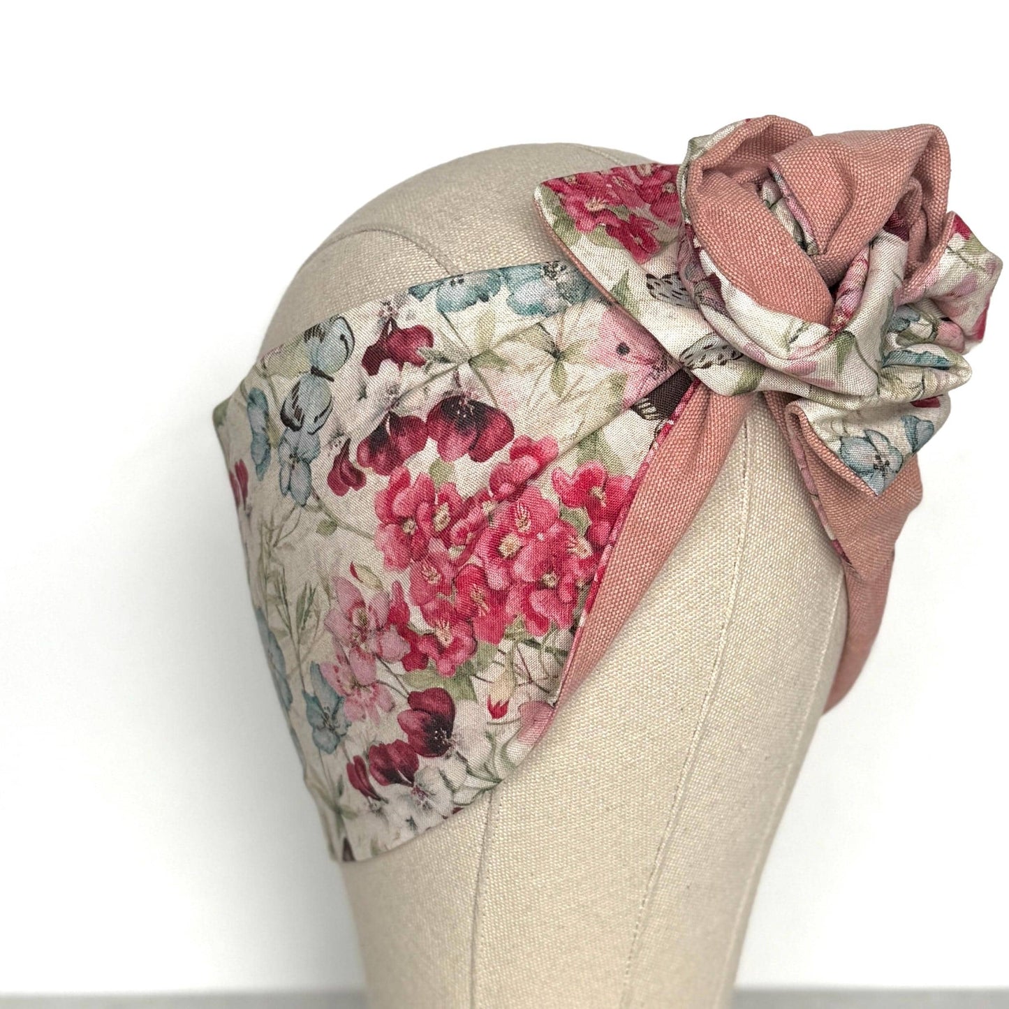 Extra Wide Reversible BENDABLE Wire Headband, Pink Denim & Floral Print Wired Head Wrap, Turban Accessories, Head Scarf, Bandana