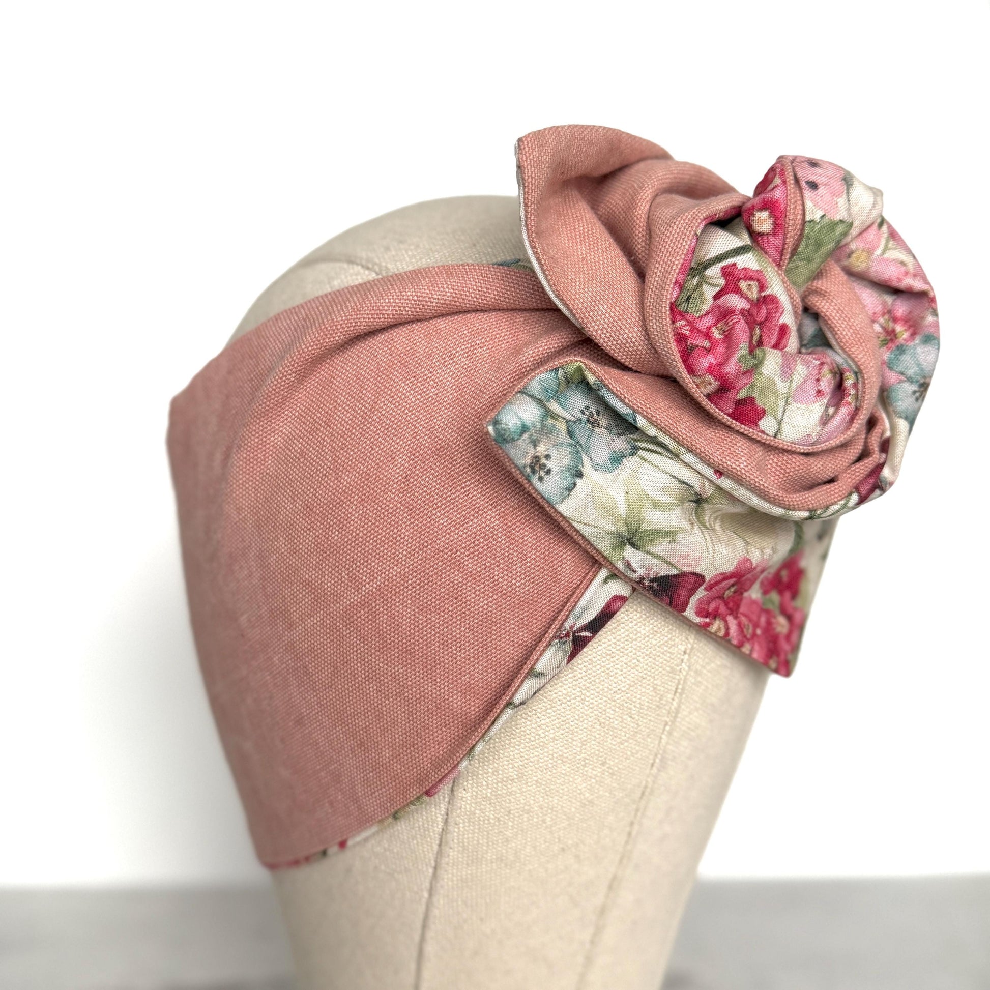 Extra Wide Reversible BENDABLE Wire Headband, Pink Denim & Floral Print Wired Head Wrap, Turban Accessories, Head Scarf, Bandana