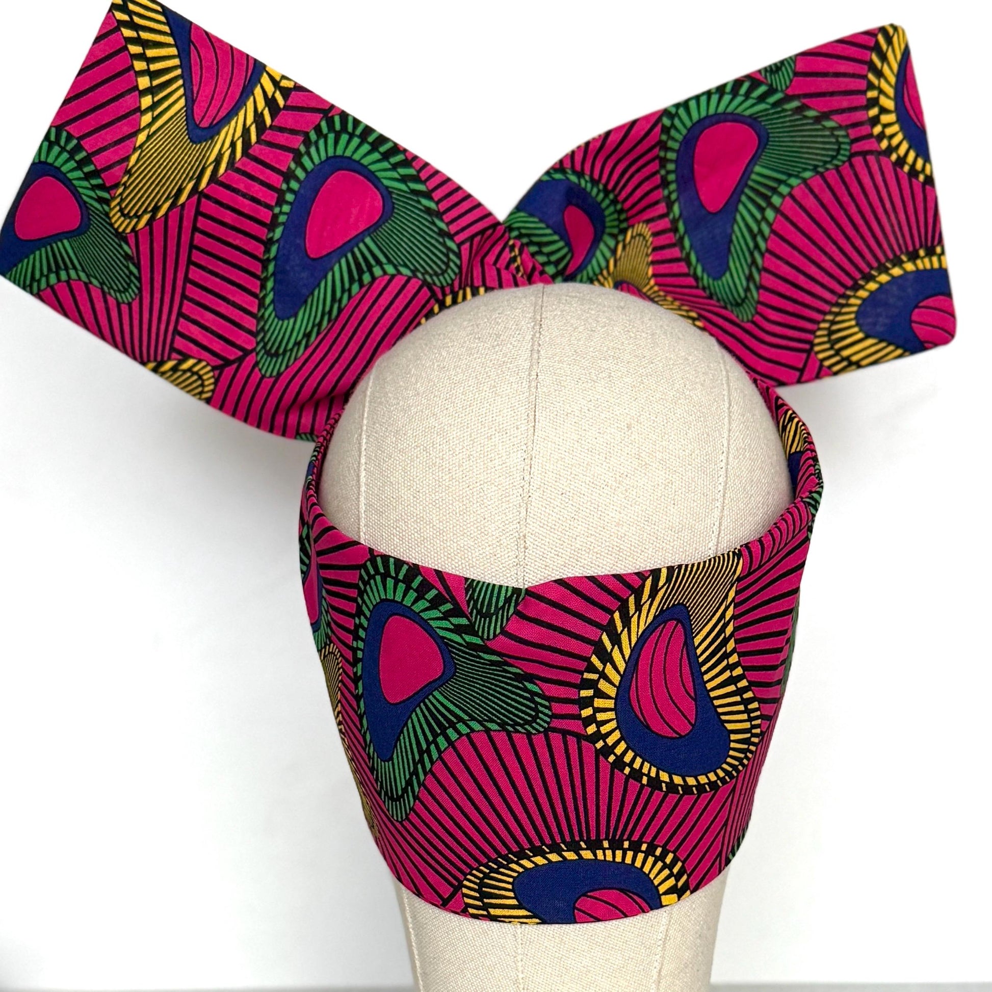 Extra Wide Adjustable Wire Headband African Print, Fuscia Yellow Purple Boho Wired Headband, Fabric Head Wrap, Turban, Gift for Her, Scarf
