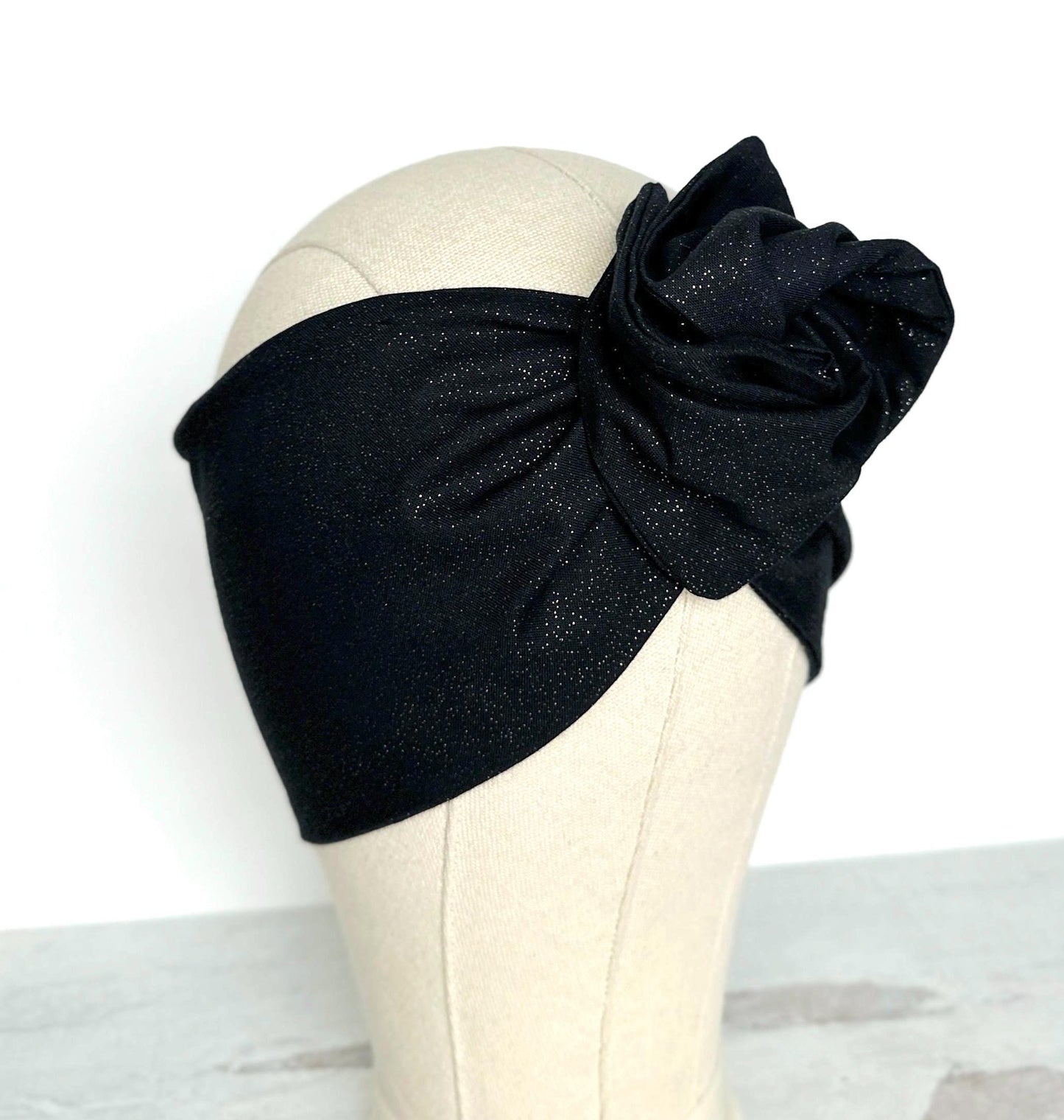 Extra Wide Bendable Wire Headband, Black & Gold Speckled Wired Head Wrap For Women, Adjustable Turban, Autumn Head Scarf