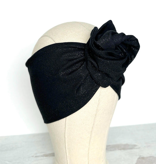 Extra Wide Bendable Wire Headband, Black & Gold Speckled Wired Head Wrap For Women, Adjustable Turban, Autumn Head Scarf