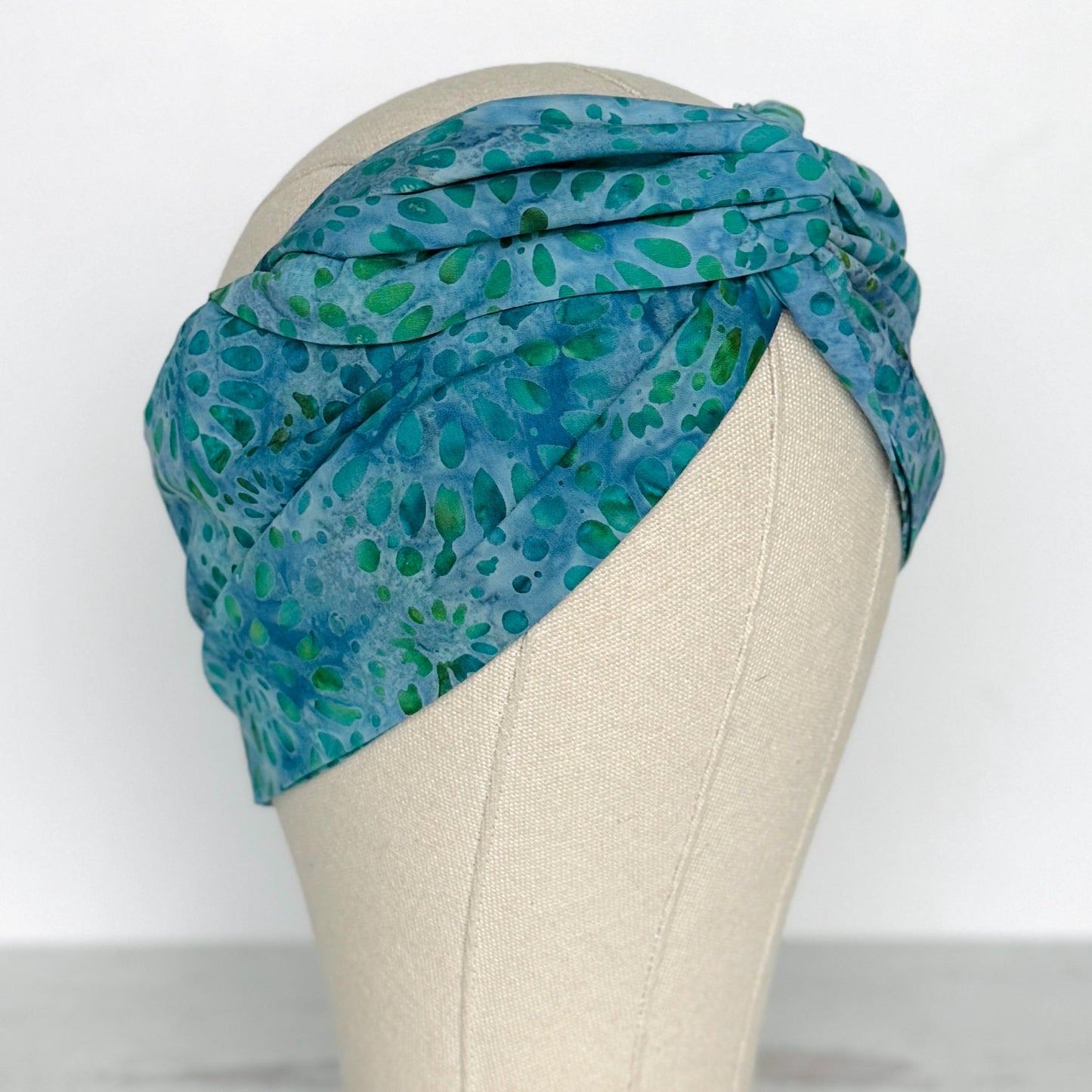 MIDI Wide Adjustable Wire Head Wrap, Teal Blue Green Batik FallHeadband, Headband For Women, Turban, Hair Accessories