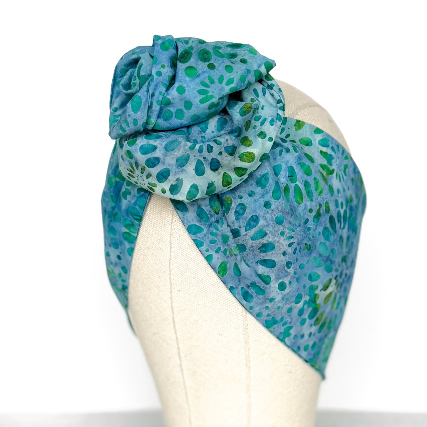 MIDI Wide Adjustable Wire Head Wrap, Teal Blue Green Batik FallHeadband, Headband For Women, Turban, Hair Accessories