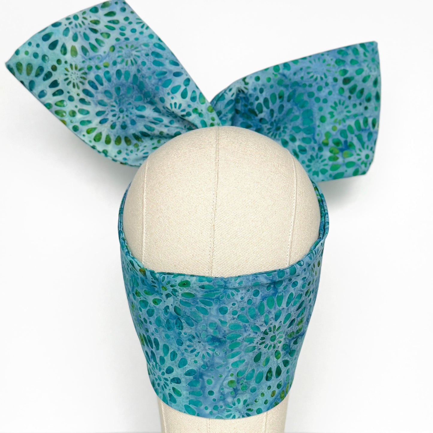 MIDI Wide Adjustable Wire Head Wrap, Teal Blue Green Batik FallHeadband, Headband For Women, Turban, Hair Accessories