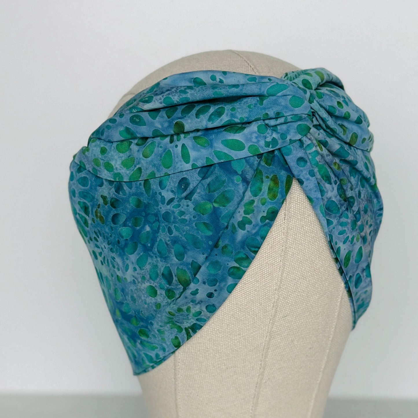 MIDI Wide Adjustable Wire Head Wrap, Teal Blue Green Batik FallHeadband, Headband For Women, Turban, Hair Accessories