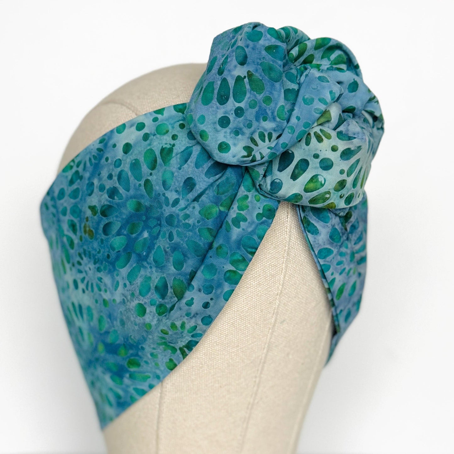 MIDI Wide Adjustable Wire Head Wrap, Teal Blue Green Batik FallHeadband, Headband For Women, Turban, Hair Accessories