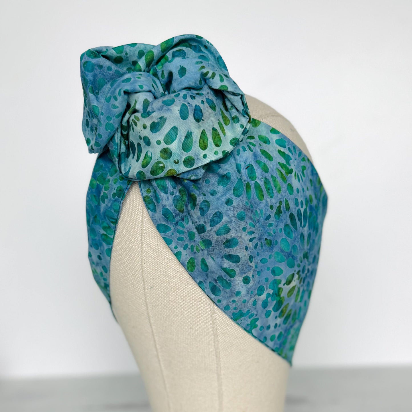 MIDI Wide Adjustable Wire Head Wrap, Teal Blue Green Batik FallHeadband, Headband For Women, Turban, Hair Accessories