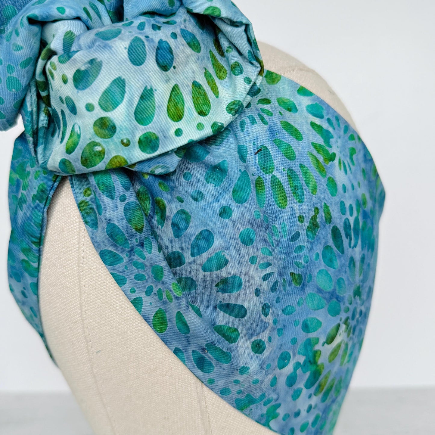 MIDI Wide Adjustable Wire Head Wrap, Teal Blue Green Batik FallHeadband, Headband For Women, Turban, Hair Accessories
