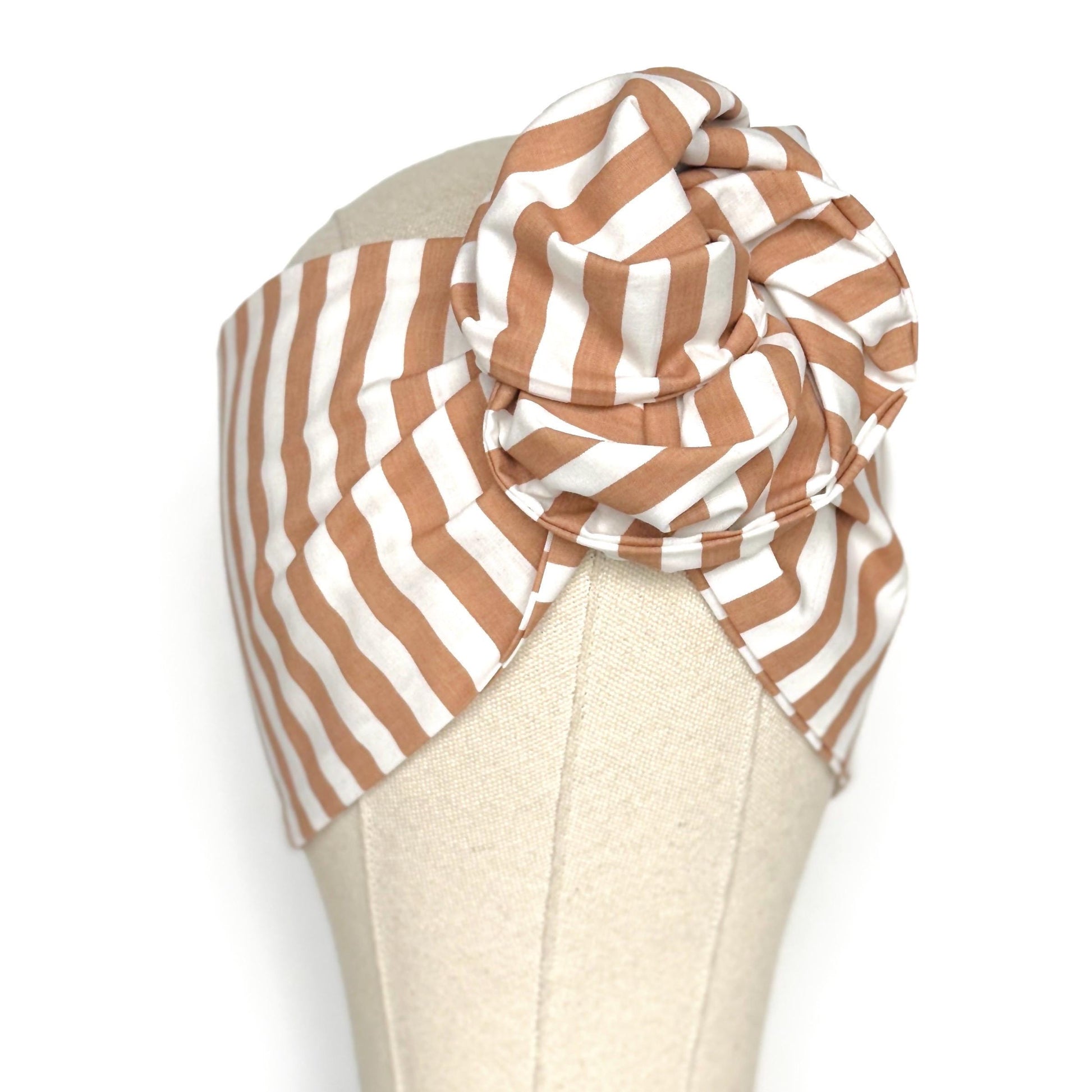 Extra Wide Adjustable Wire Headband, White Beige Striped Print, Boho Wired Headband, Fabric Head Wrap, BendableTurban, Gift for Her