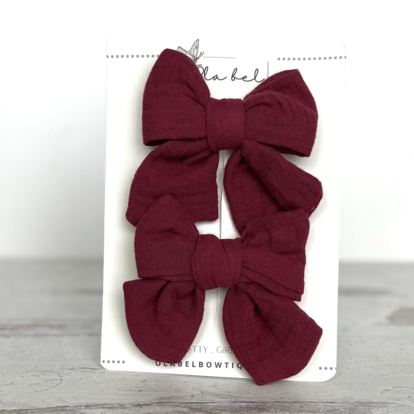 Gauze Muslin Cotton Hair Bow Set (2), Piggy Bows, Pink Burgundy Purple, Baby Toddler Infant Bows, Baby Headband