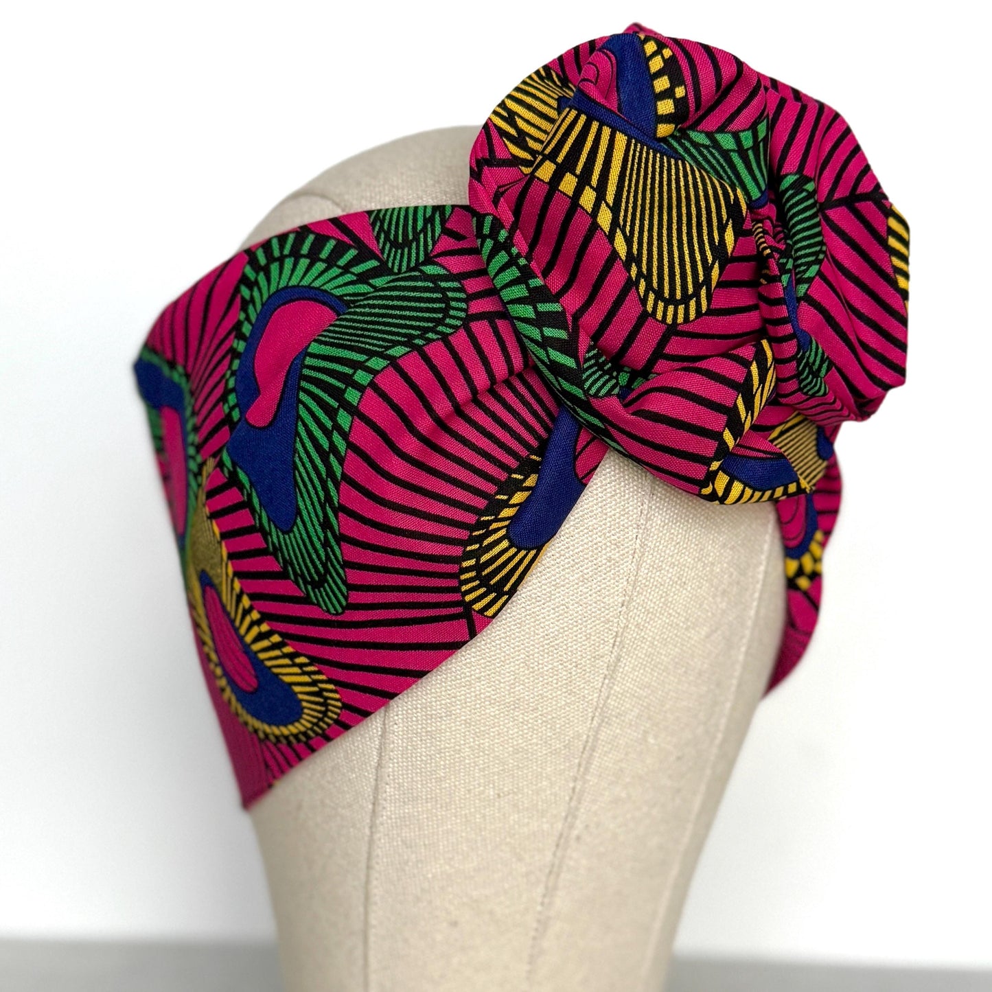 Extra Wide Adjustable Wire Headband African Print, Fuscia Yellow Purple Boho Wired Headband, Fabric Head Wrap, Turban, Gift for Her, Scarf