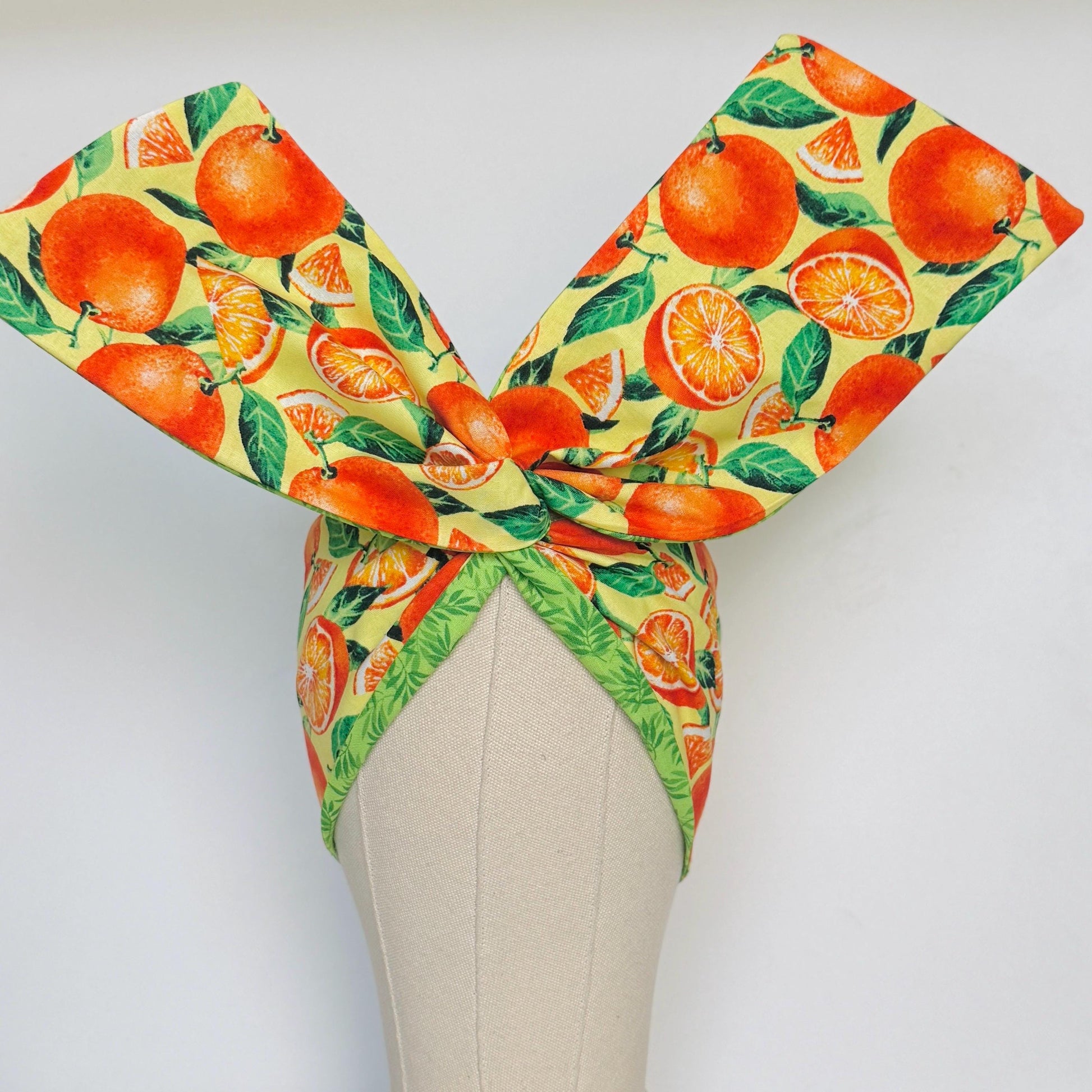Extra Wide Reversible Adjustable Wire Headband, Tropical Orange Lime Green Floral Print, Wired Head Wrap, Vacation Head Wrap BendableTurban